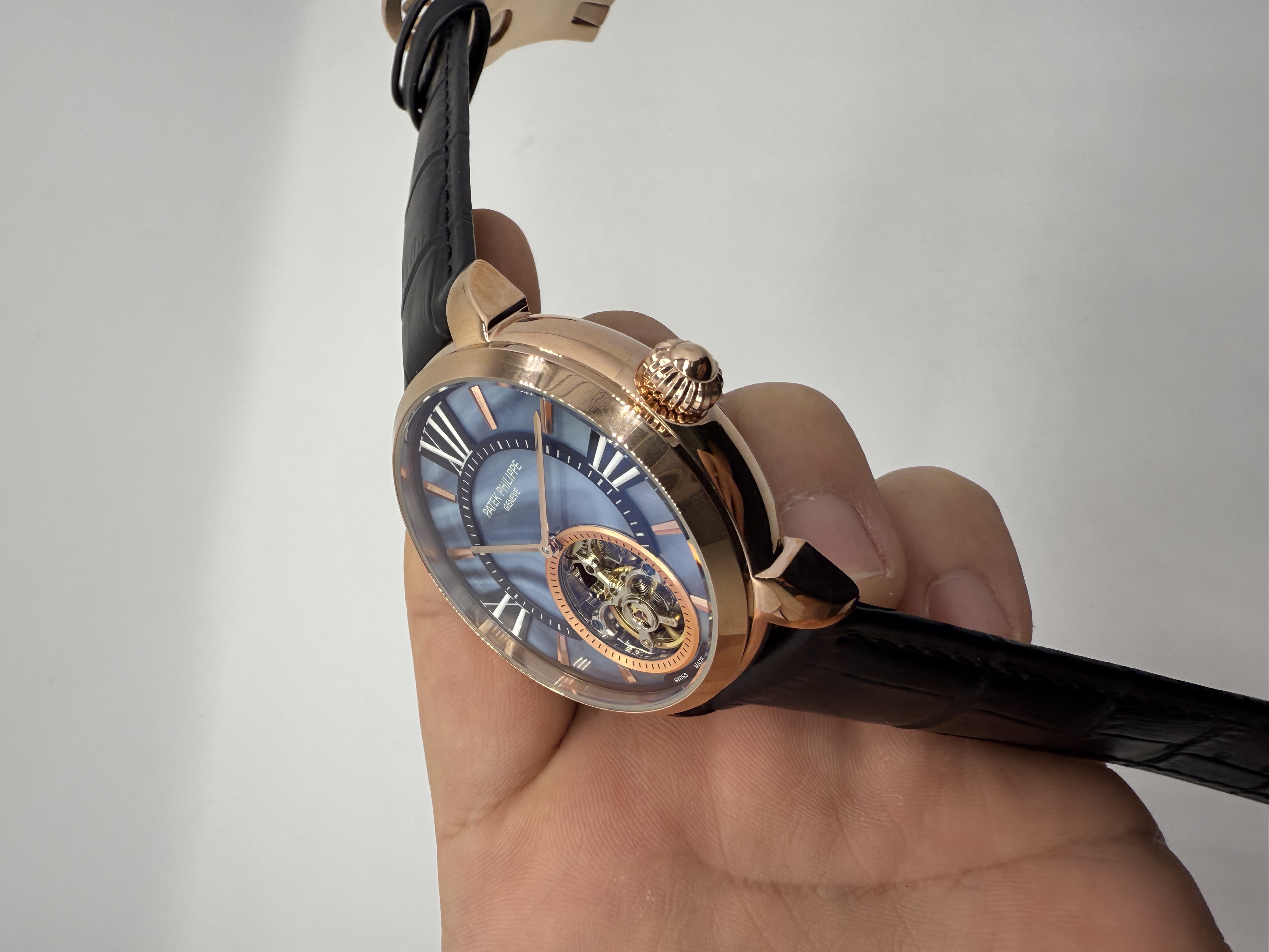 Patek Philippe Turbilhão Rosê Dial Azul Claro