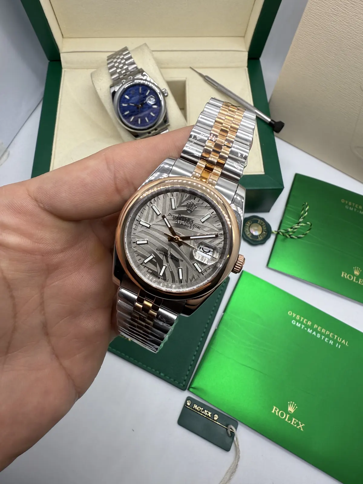 Rolex Datejust aço e Rosé Dial Cinza 36 mm