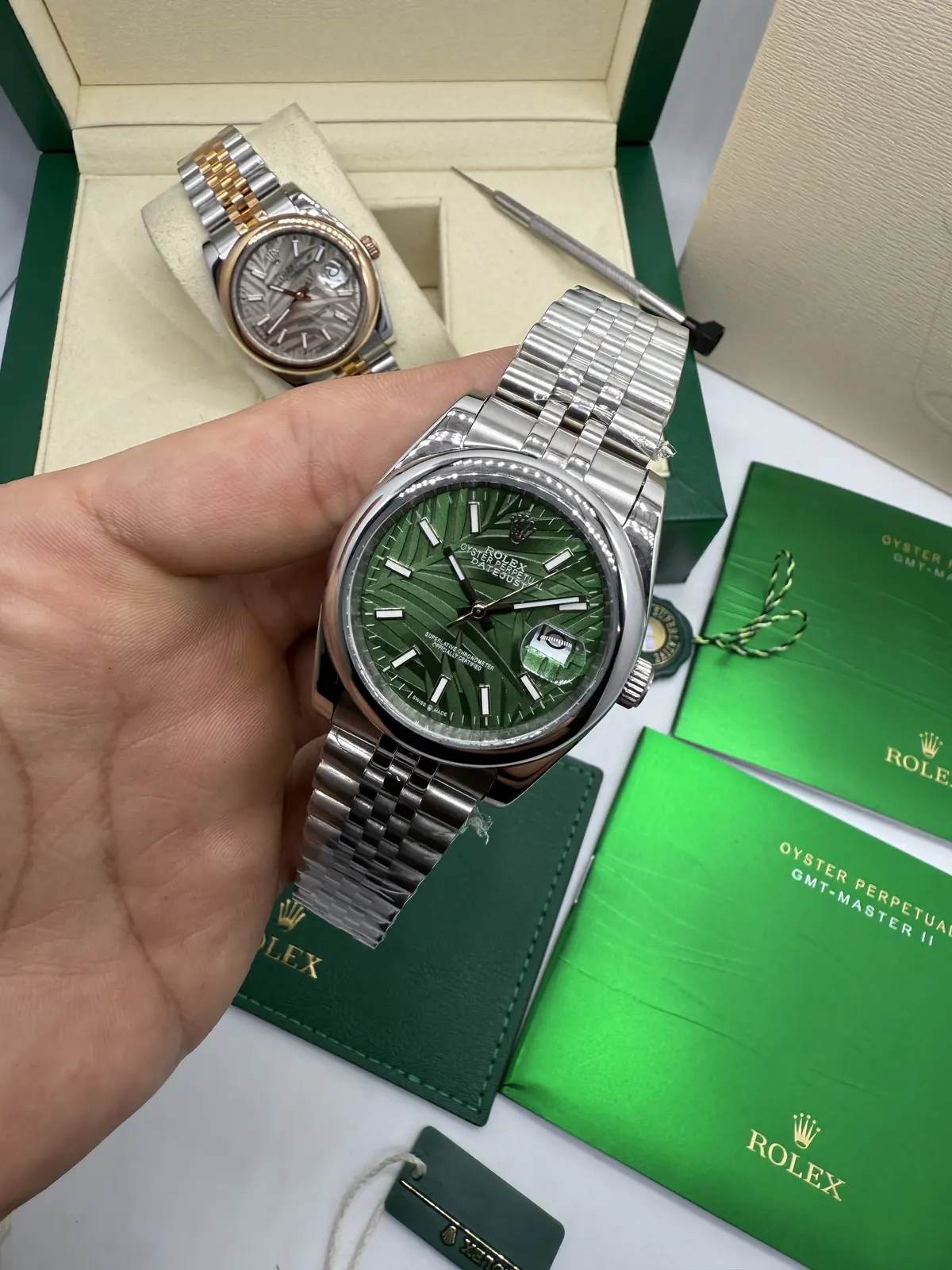 Rolex Datejust Dial Verde Folhas 36 mm