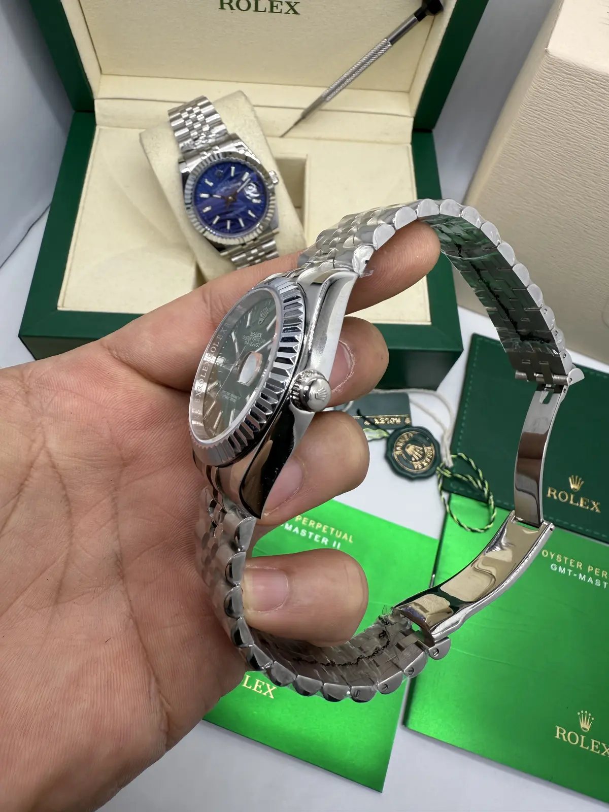 Rolex Datejust Prata com dial Verde
