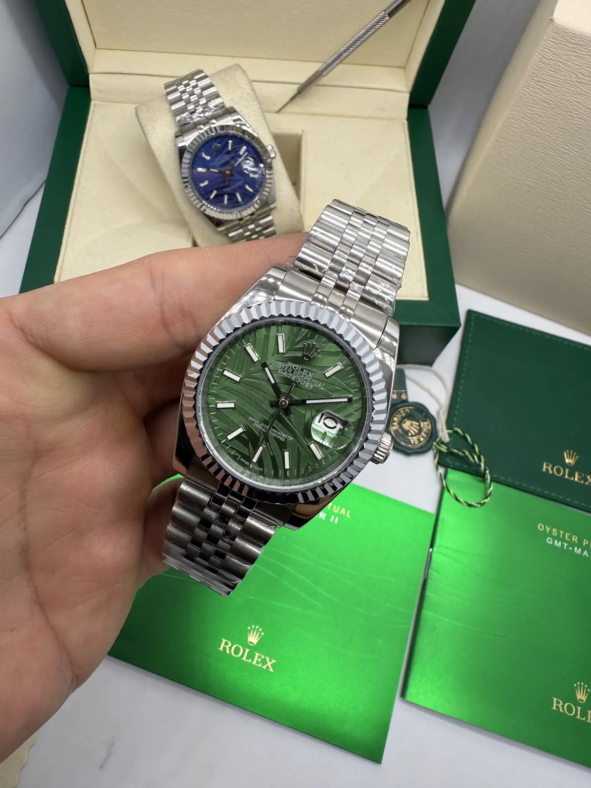 Rolex Datejust Prata com dial Verde