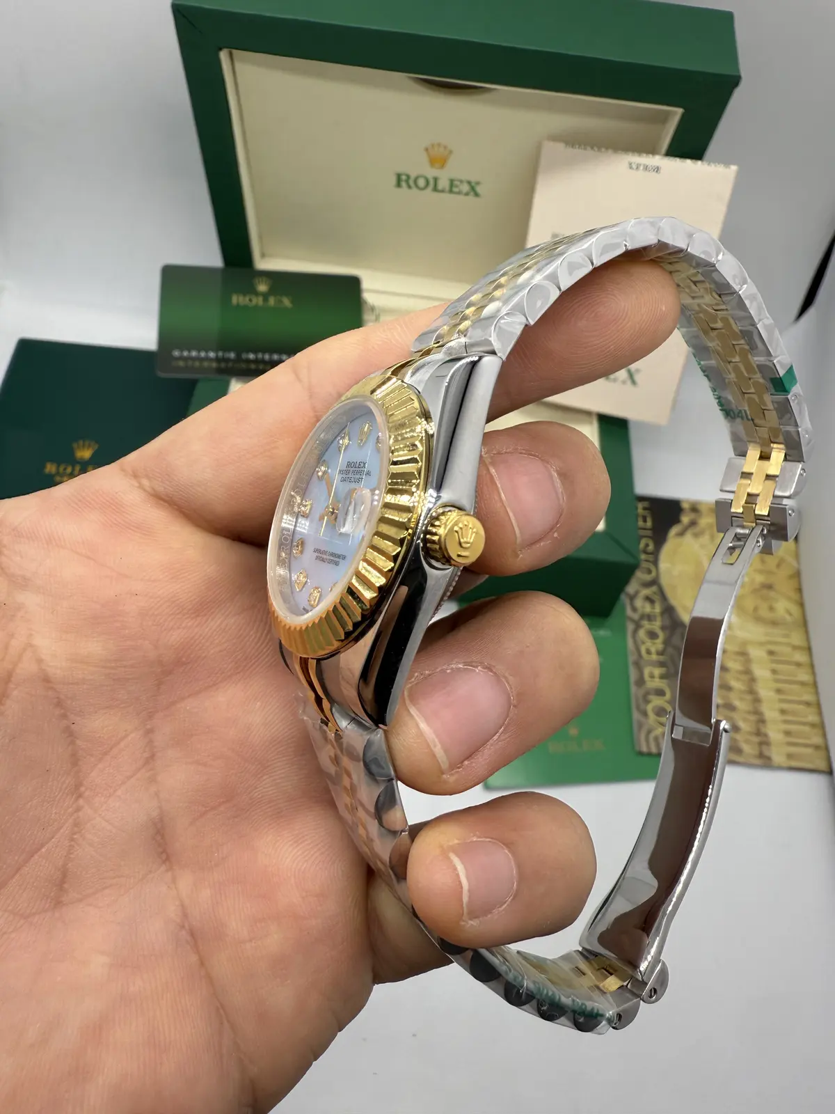 Rolex Datejust Prata com Dourado dial Azul