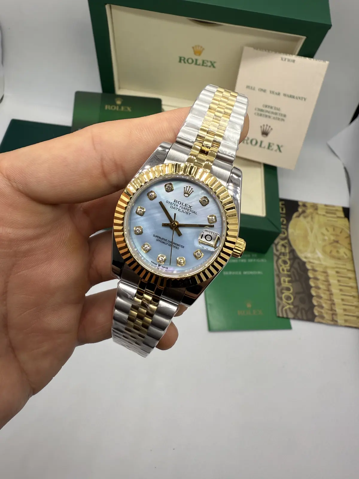 Rolex Datejust Prata com Dourado dial Azul
