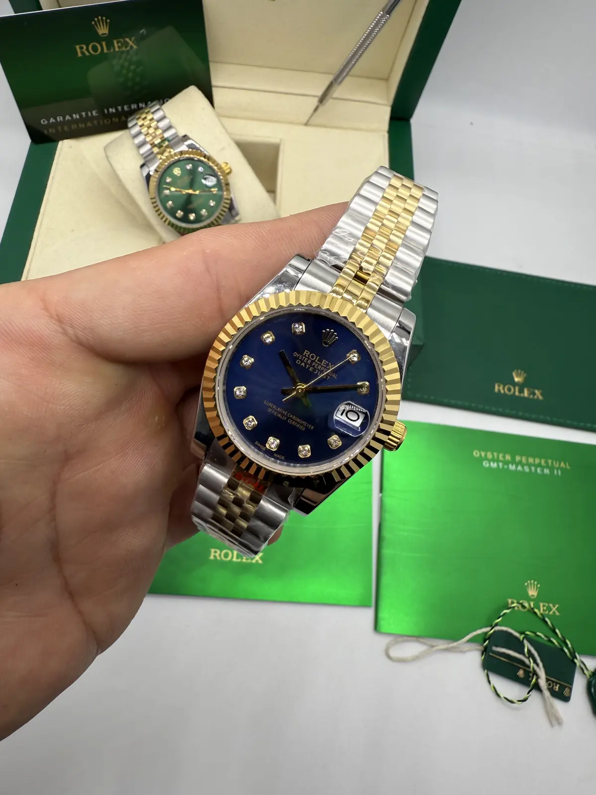 Rolex Datejust Prata com Dourado dial Azul