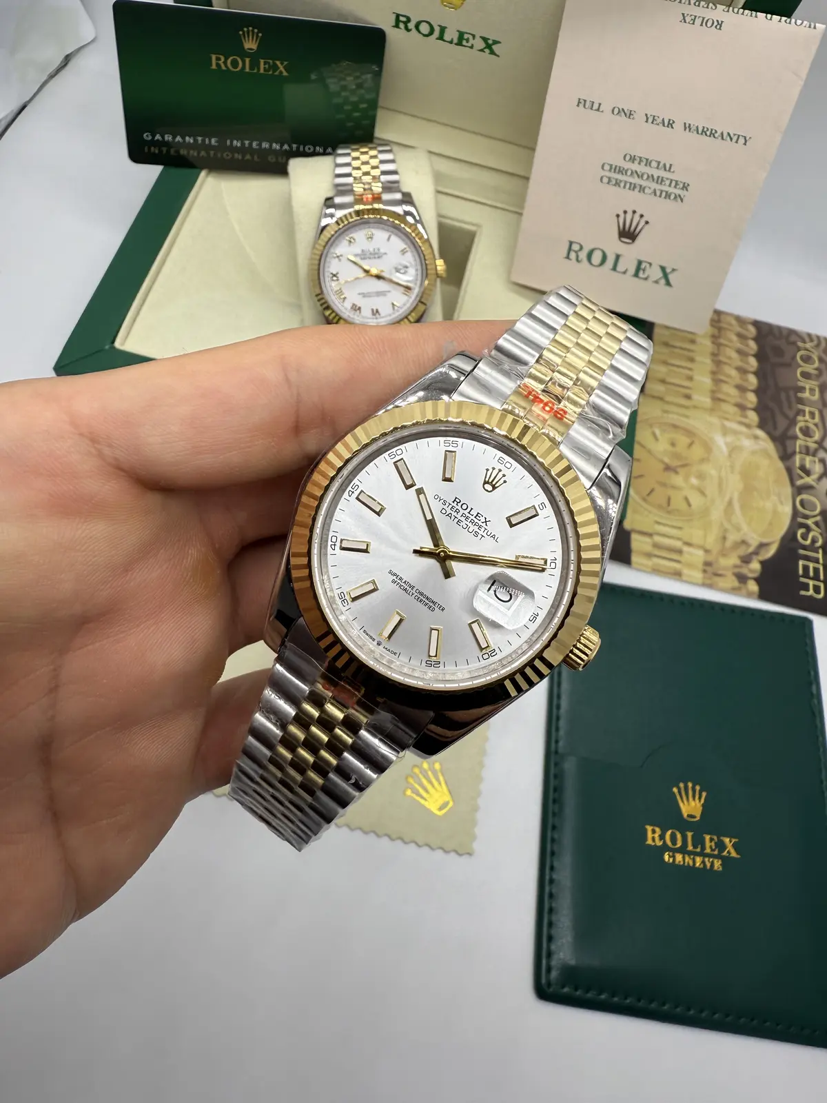 Rolex Datejust Prata com Dourado dial Branco