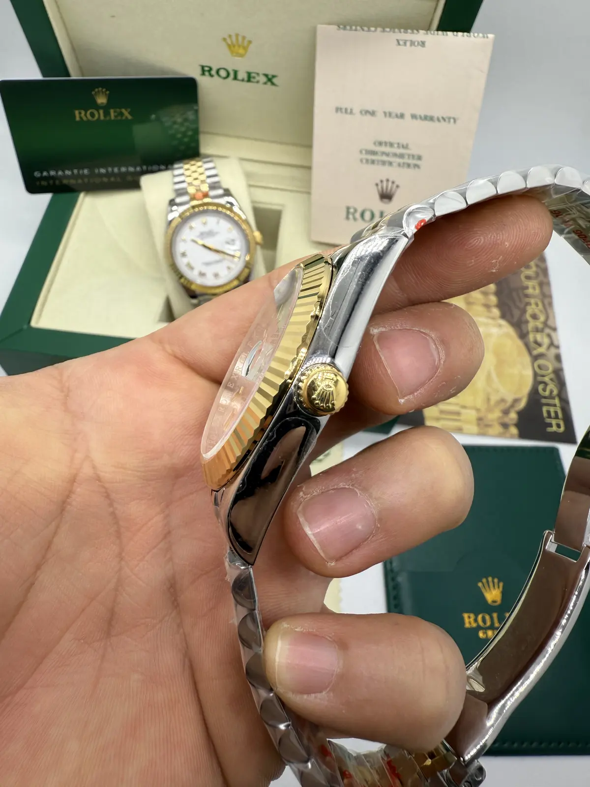 Rolex Datejust Prata com Dourado dial Branco