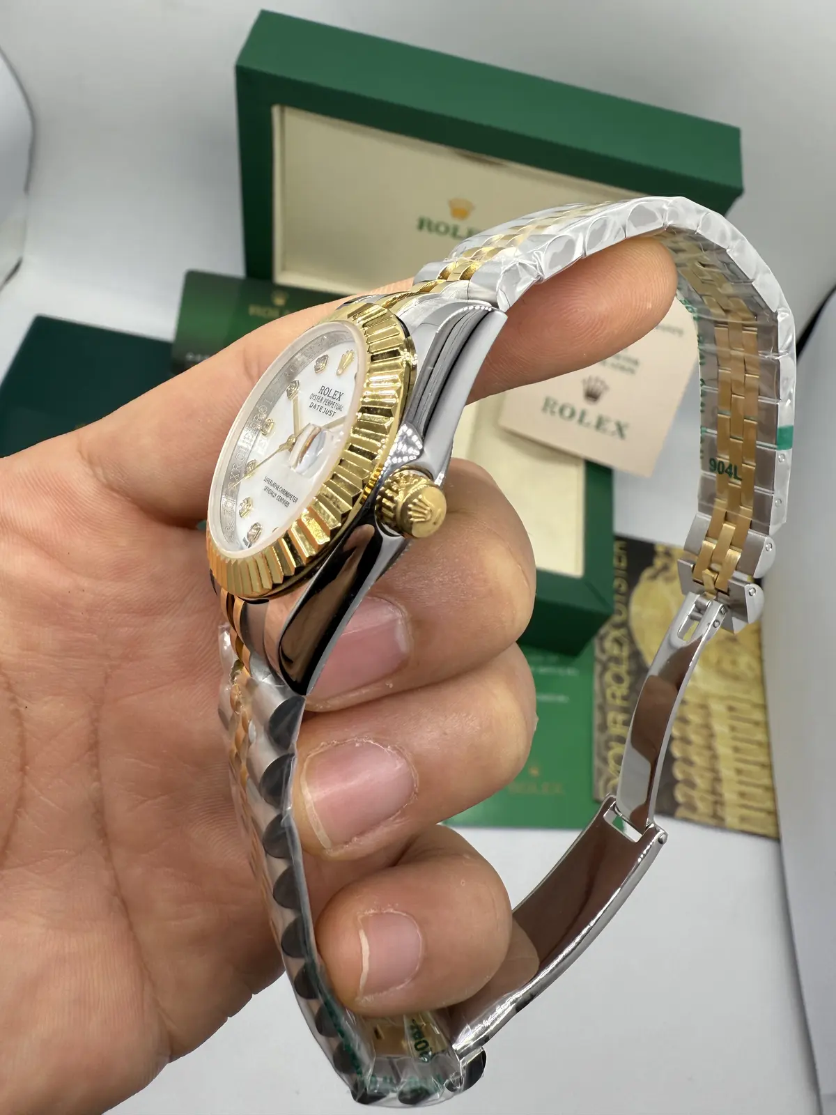 Rolex Datejust Prata com Dourado dial Branco