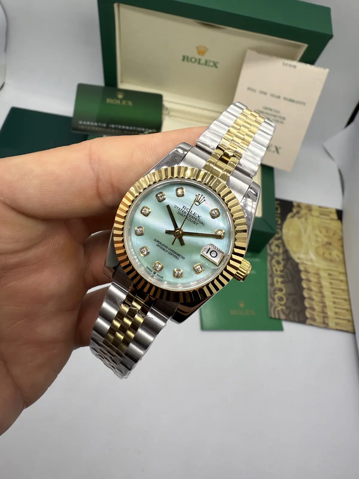 Rolex Datejust Prata com Dourado dial Madre Perola
