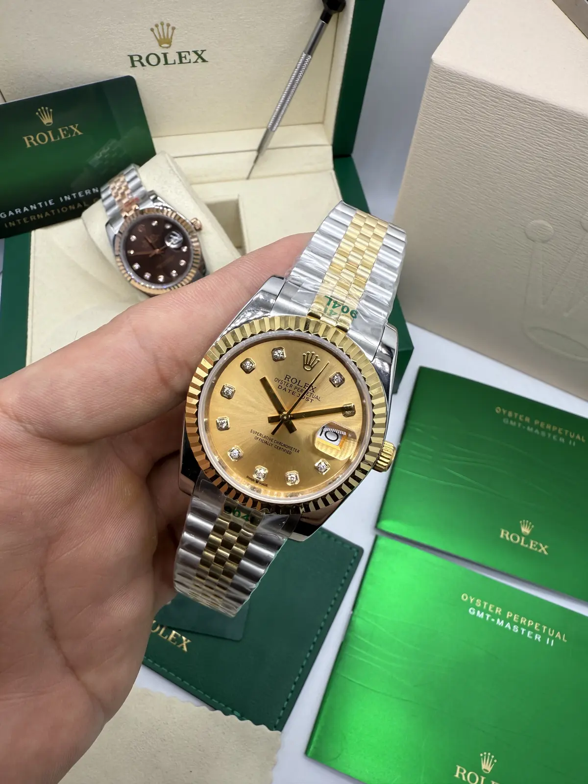 Rolex Datejust Prata com Dourado dial Dourado