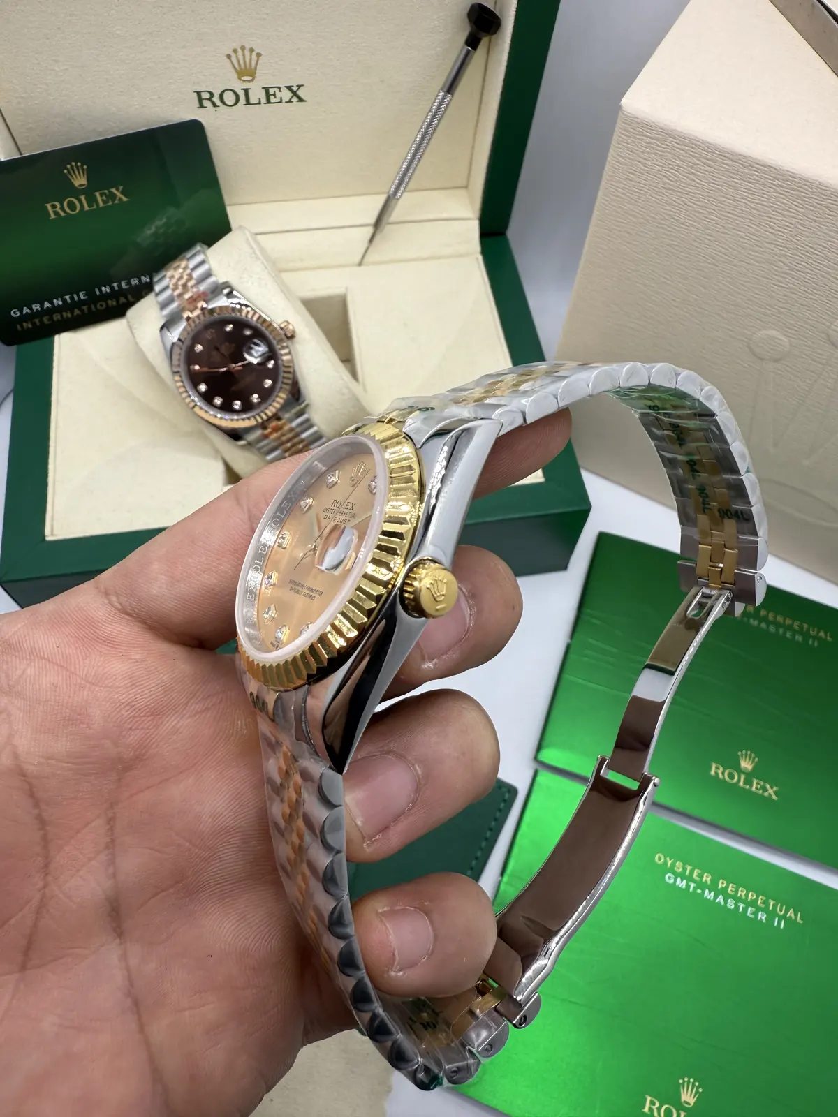 Rolex Datejust Prata com Dourado dial Dourado