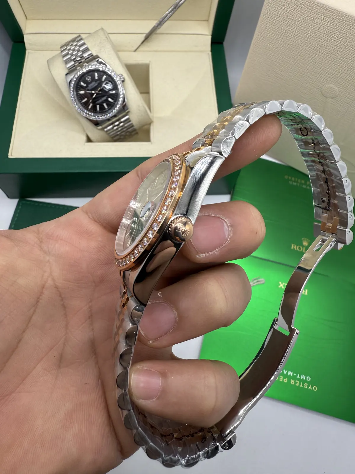 Rolex Datejust Prata com Dourado dial Grafite