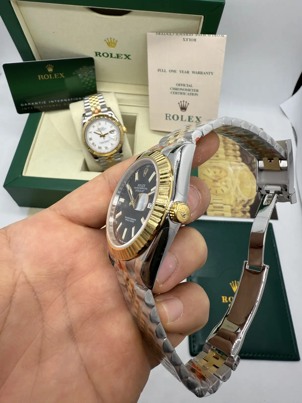 Rolex Datejust Prata com Dourado dial Preto