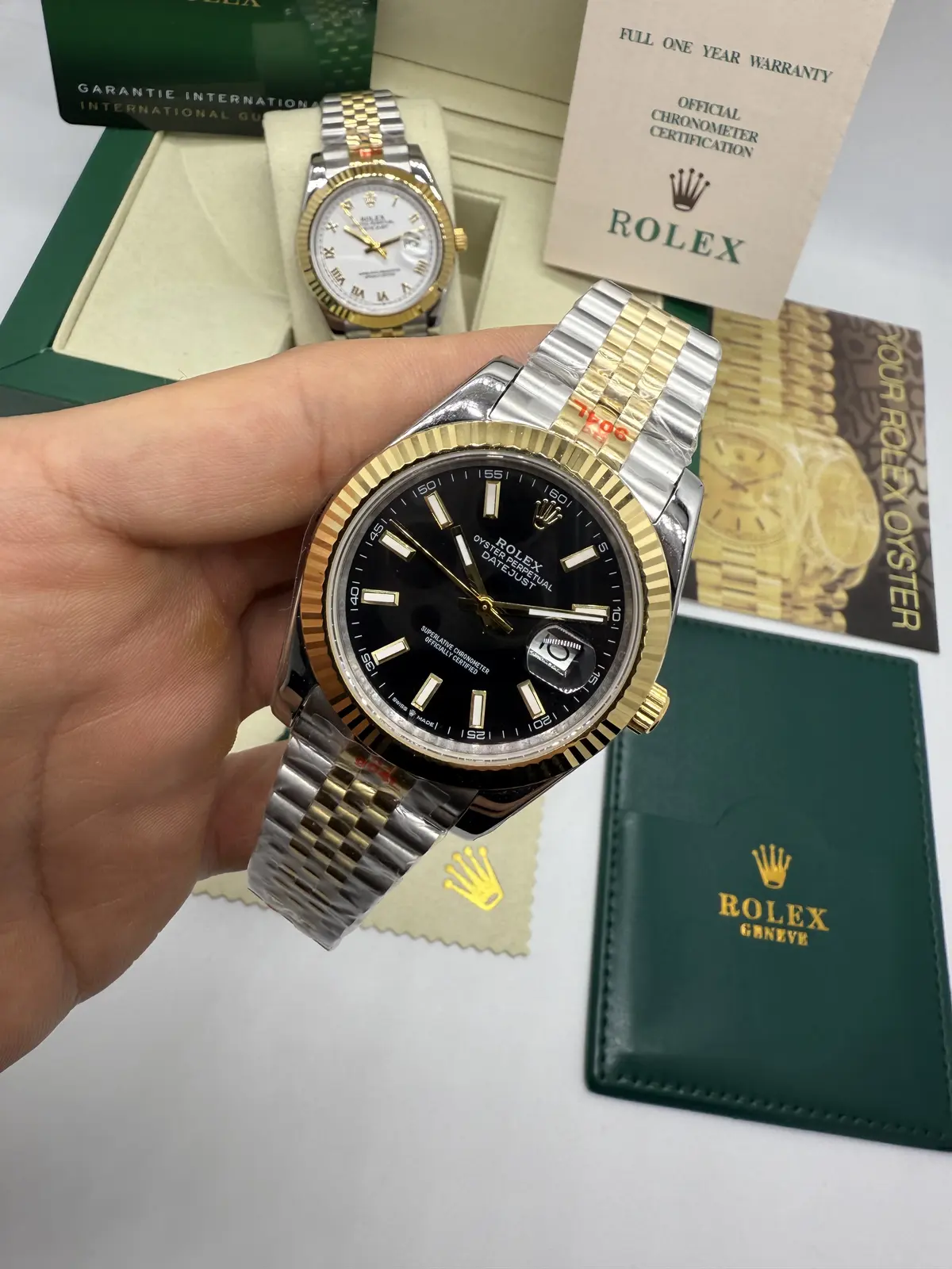 Rolex Datejust Prata com Dourado dial Preto