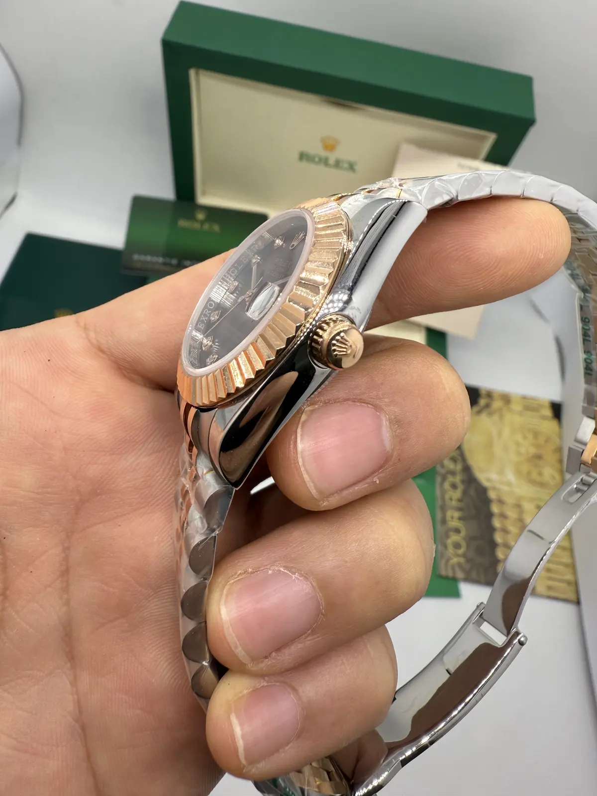 Rolex Datejust Prata com Rosé dial Marrom