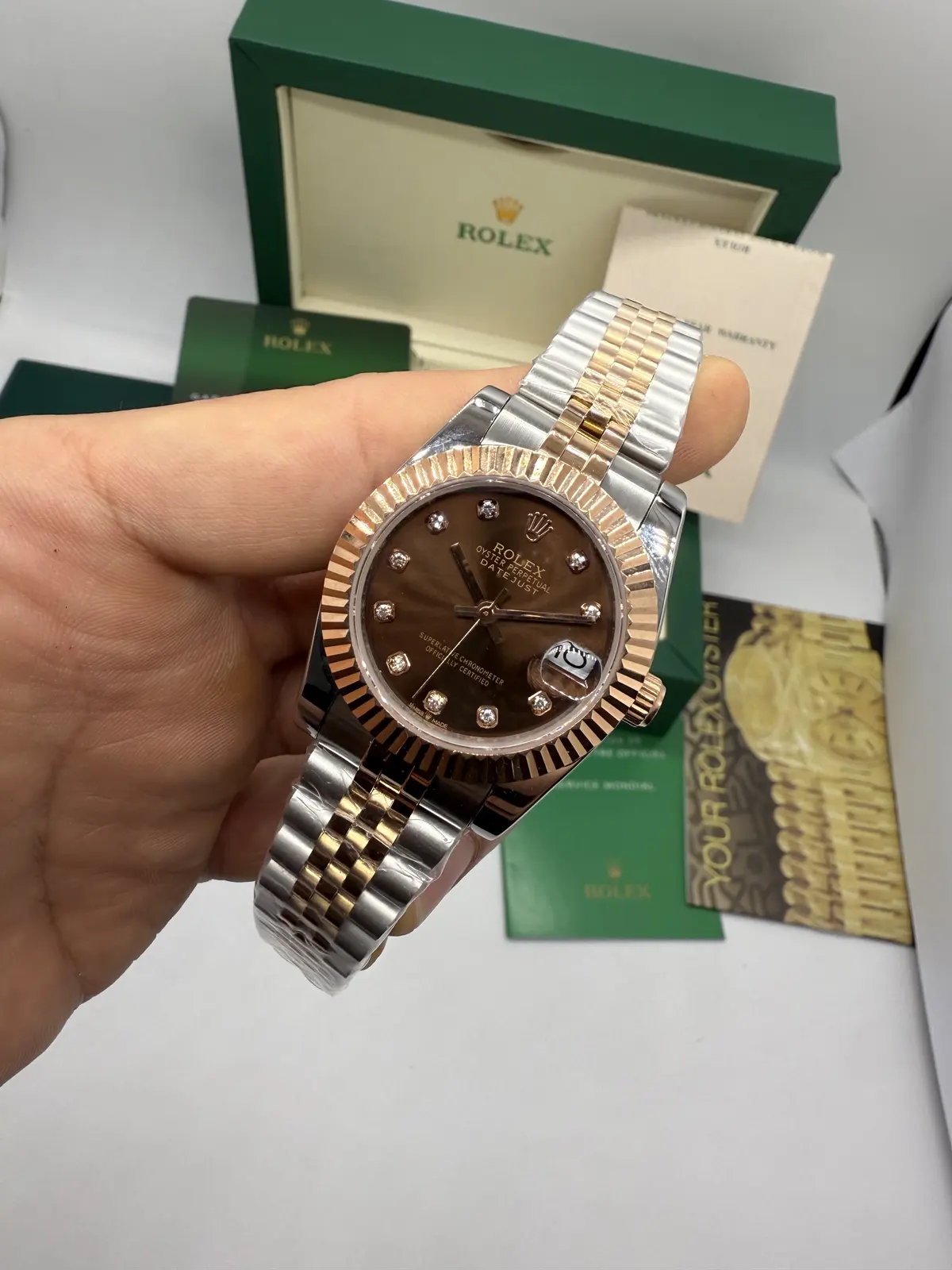 Rolex Datejust Prata com Rosé dial Marrom