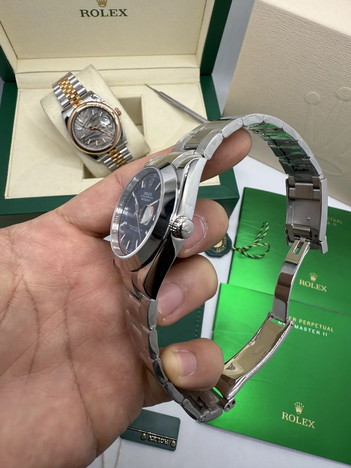Rolex Datejust Prata dial Azul