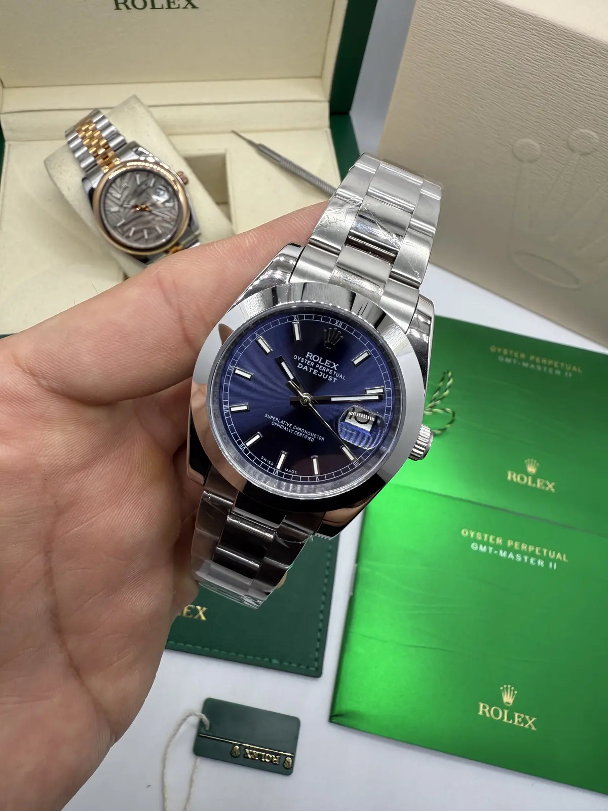Rolex Datejust Prata dial Azul
