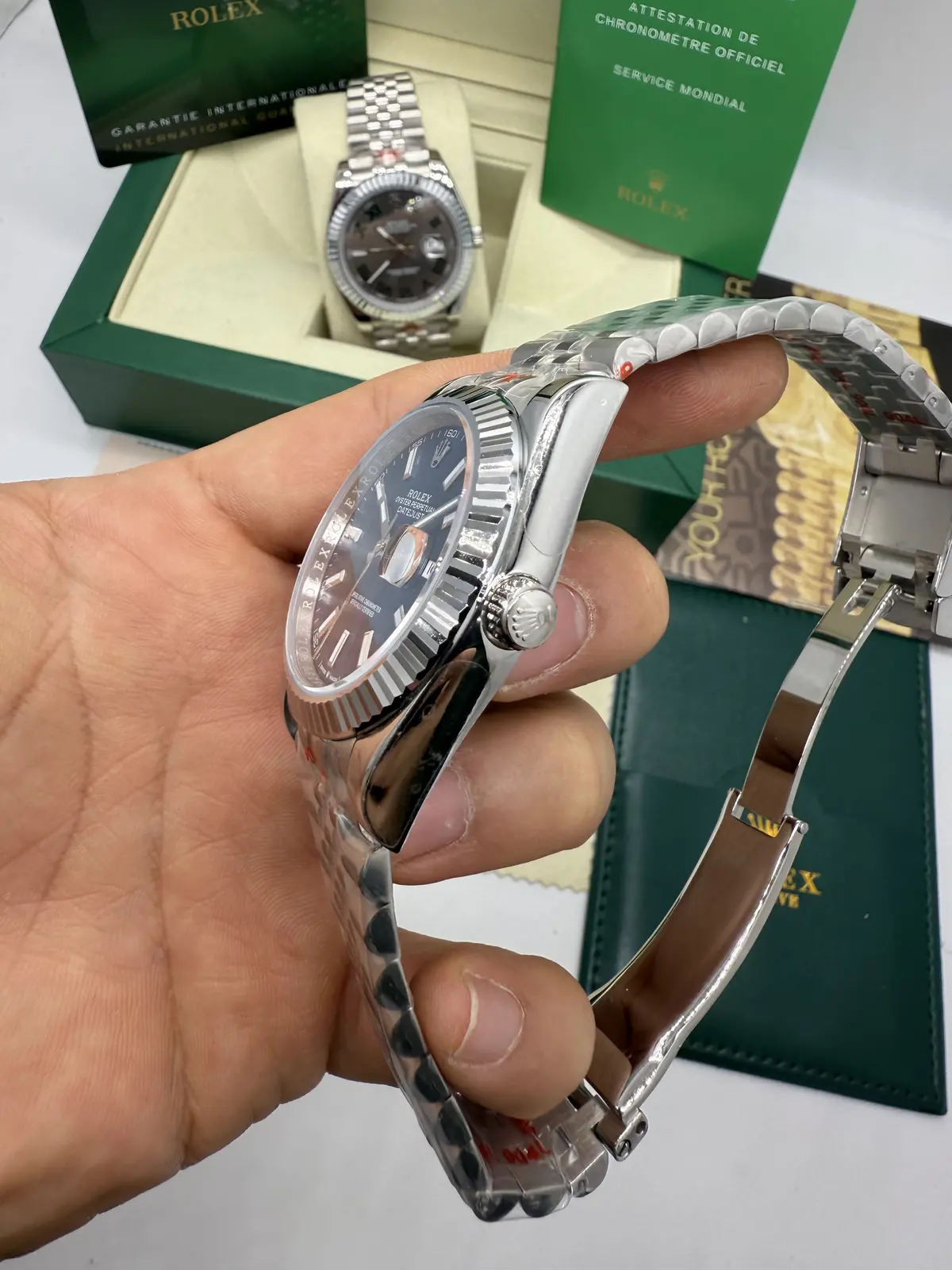 Rolex Datejust Prata dial Azul
