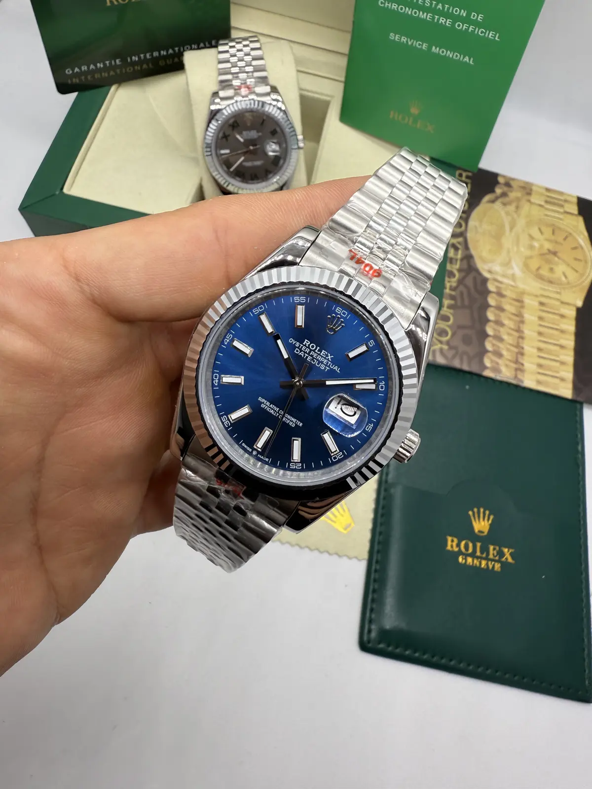 Rolex Datejust Prata dial Azul