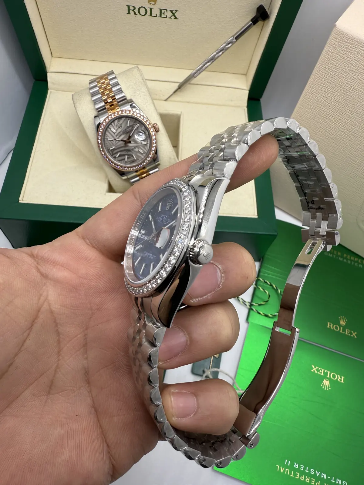 Rolex Datejust Prata dial Azul