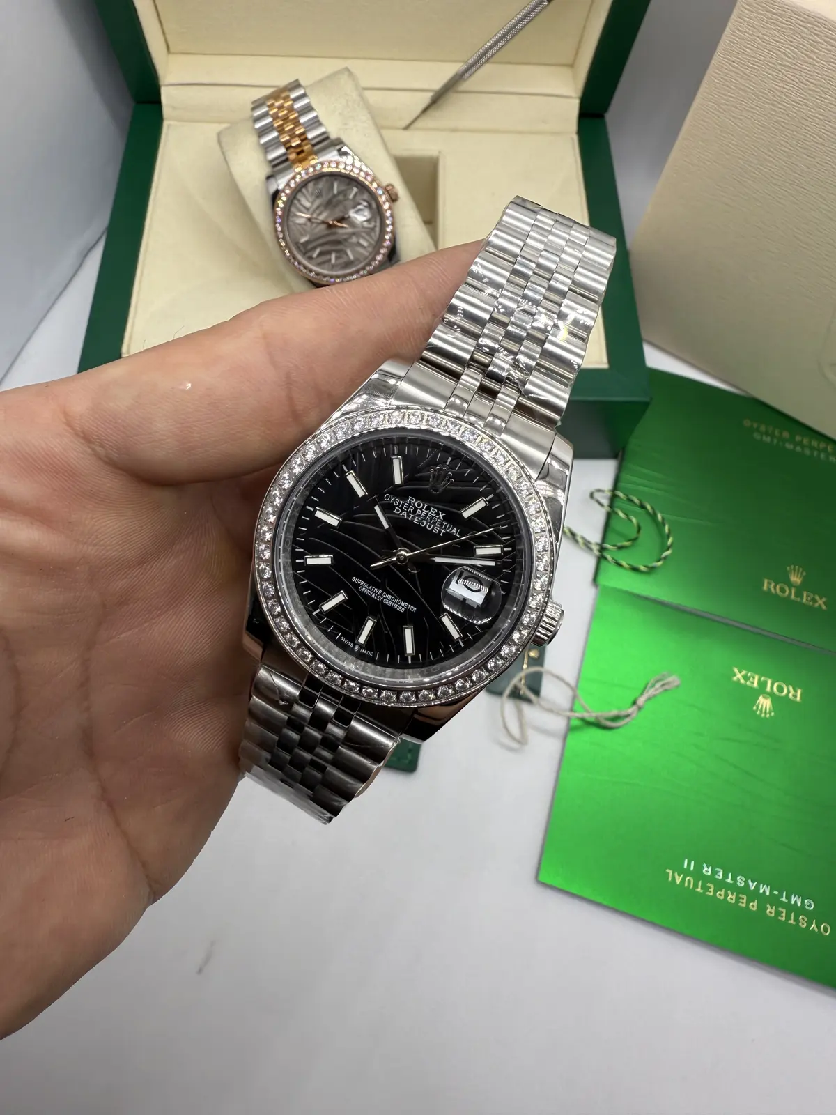 Rolex Datejust Prata dial Preto