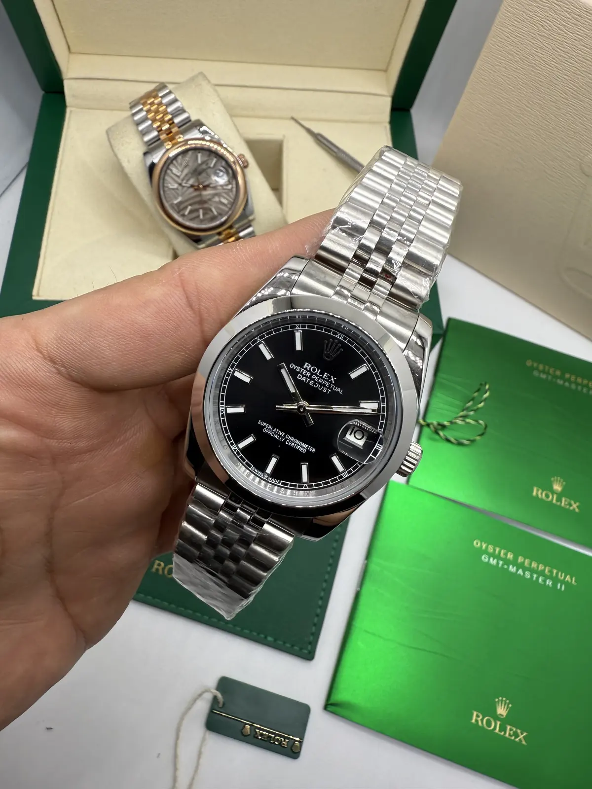 Rolex Datejust Prata dial Preto
