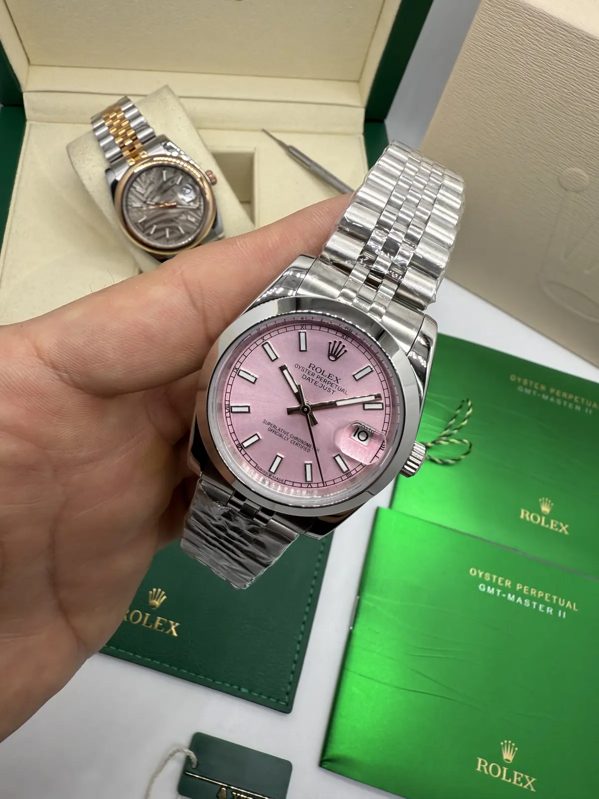 Rolex Datejust Prata Dial Rosa