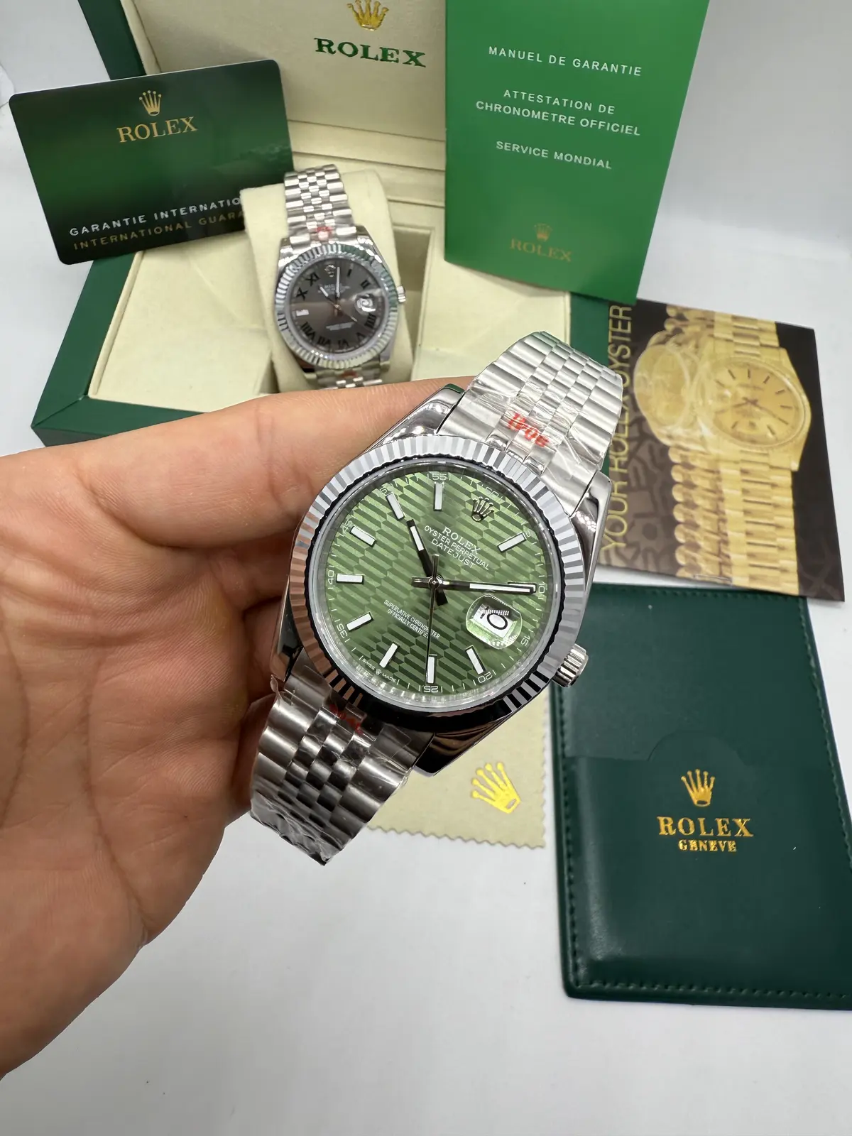 Rolex Datejust Prata dial Verde