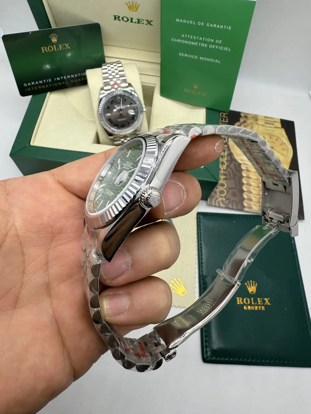 Rolex Datejust Prata dial Verde