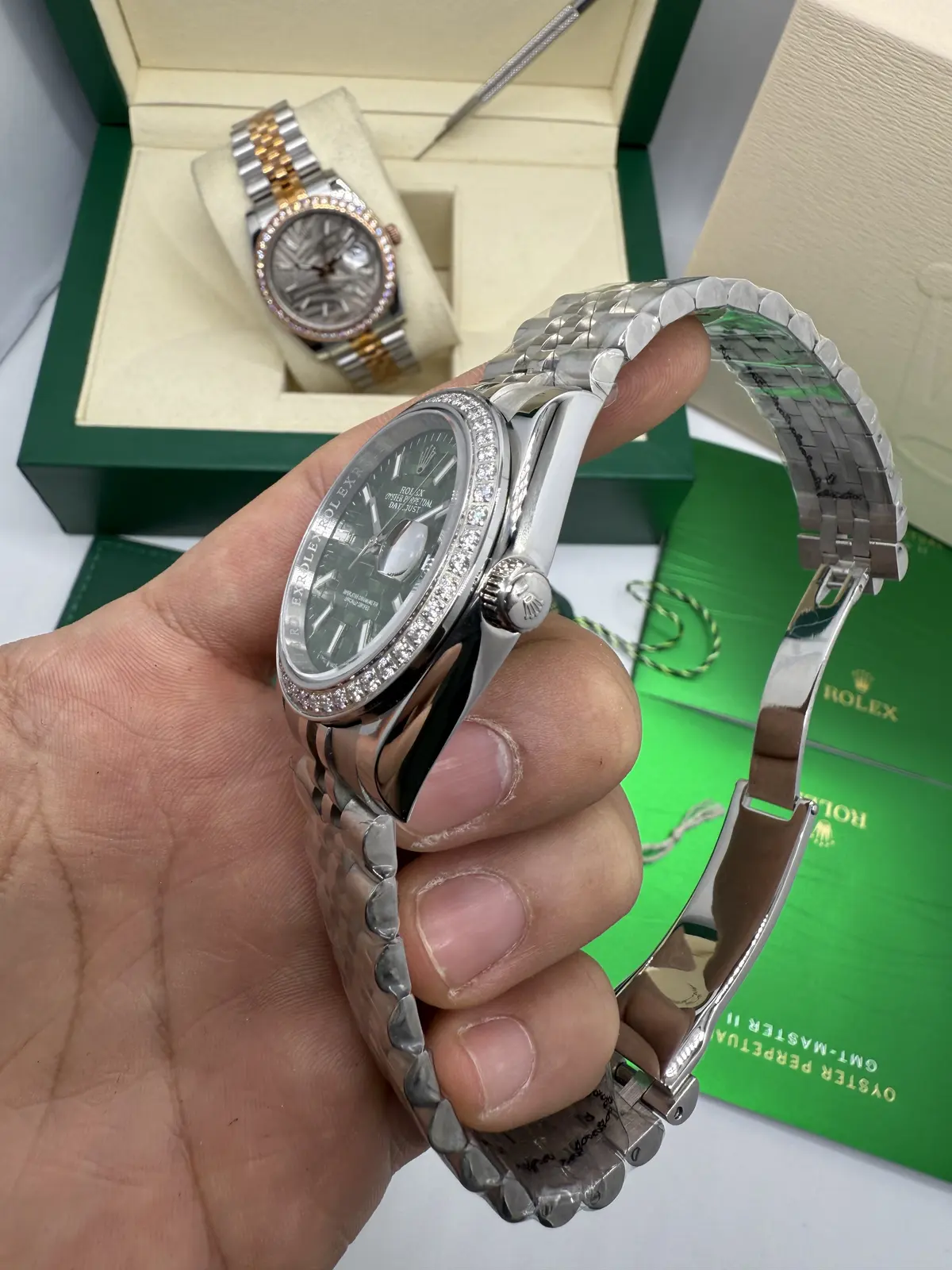 Rolex Datejust Prata dial Verde