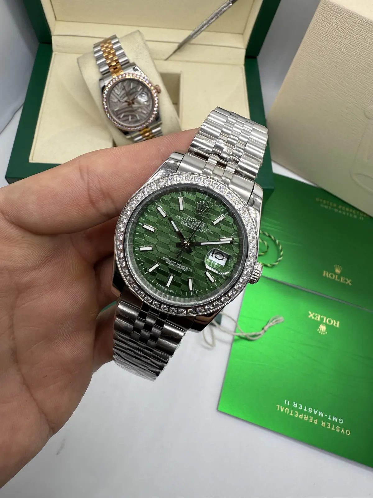 Rolex Datejust Prata dial Verde