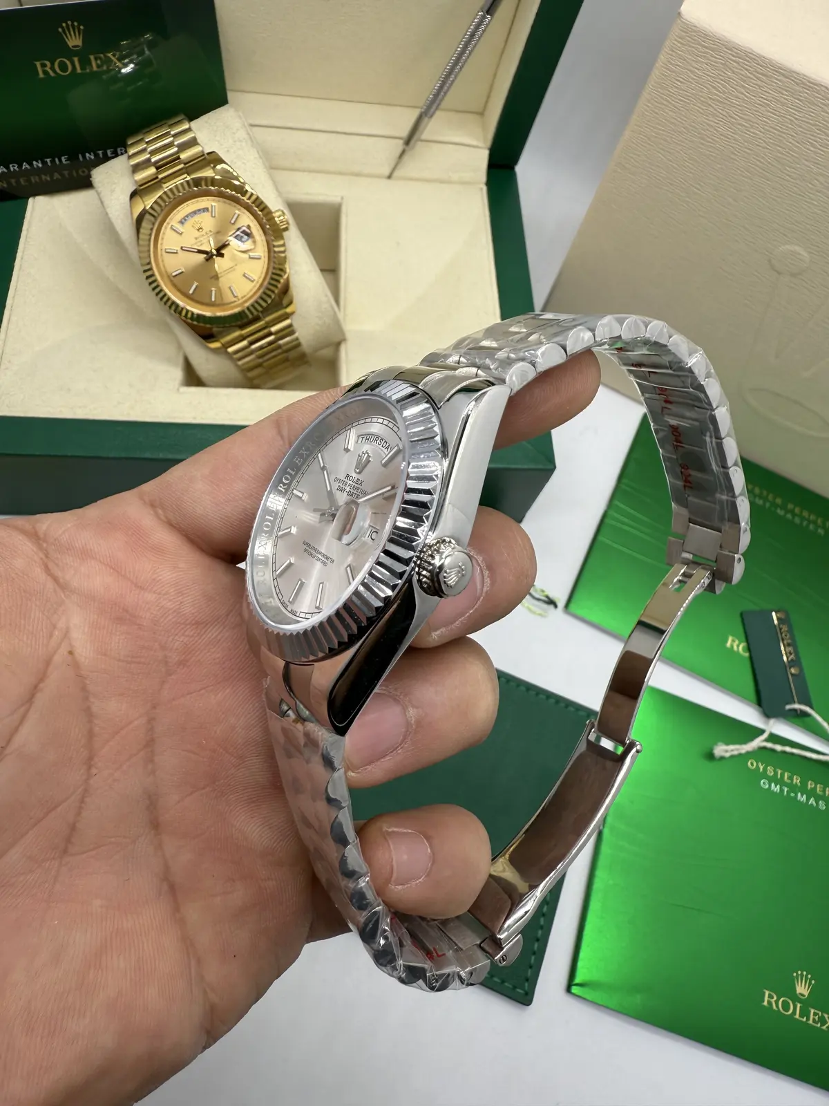 Rolex DayDate Presidente dial Prateado