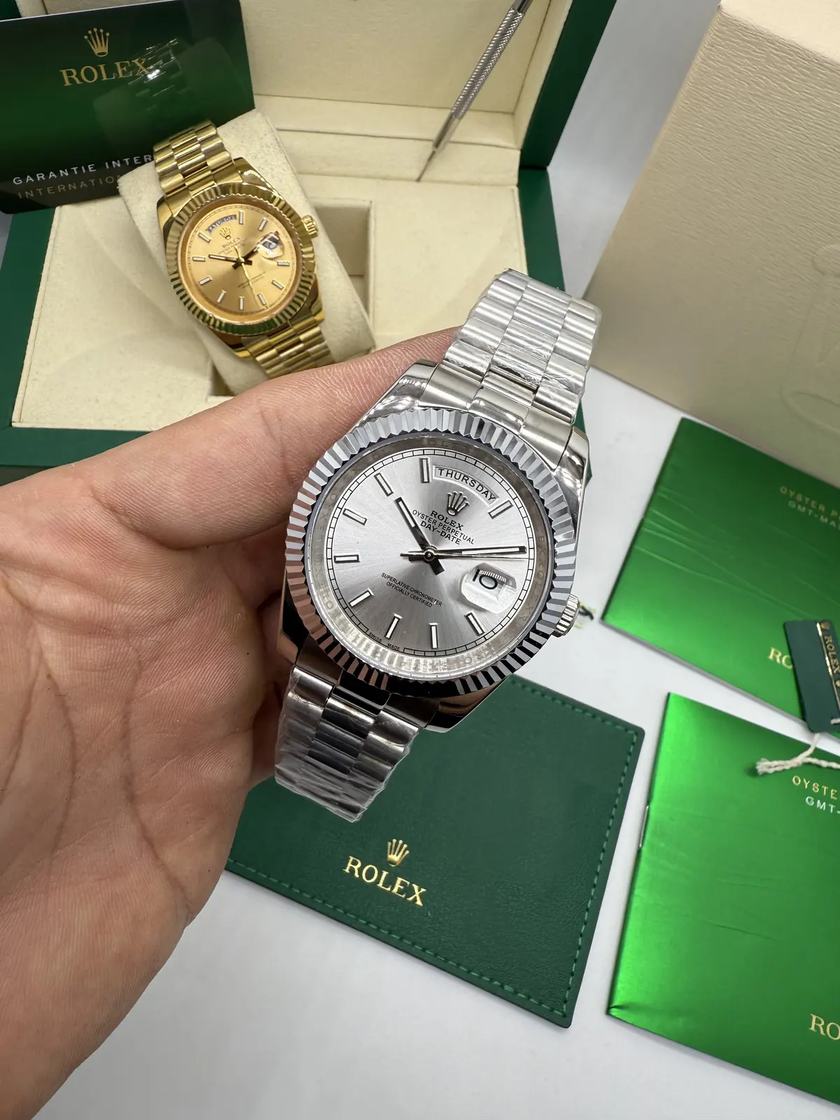 Rolex DayDate Presidente dial Prateado