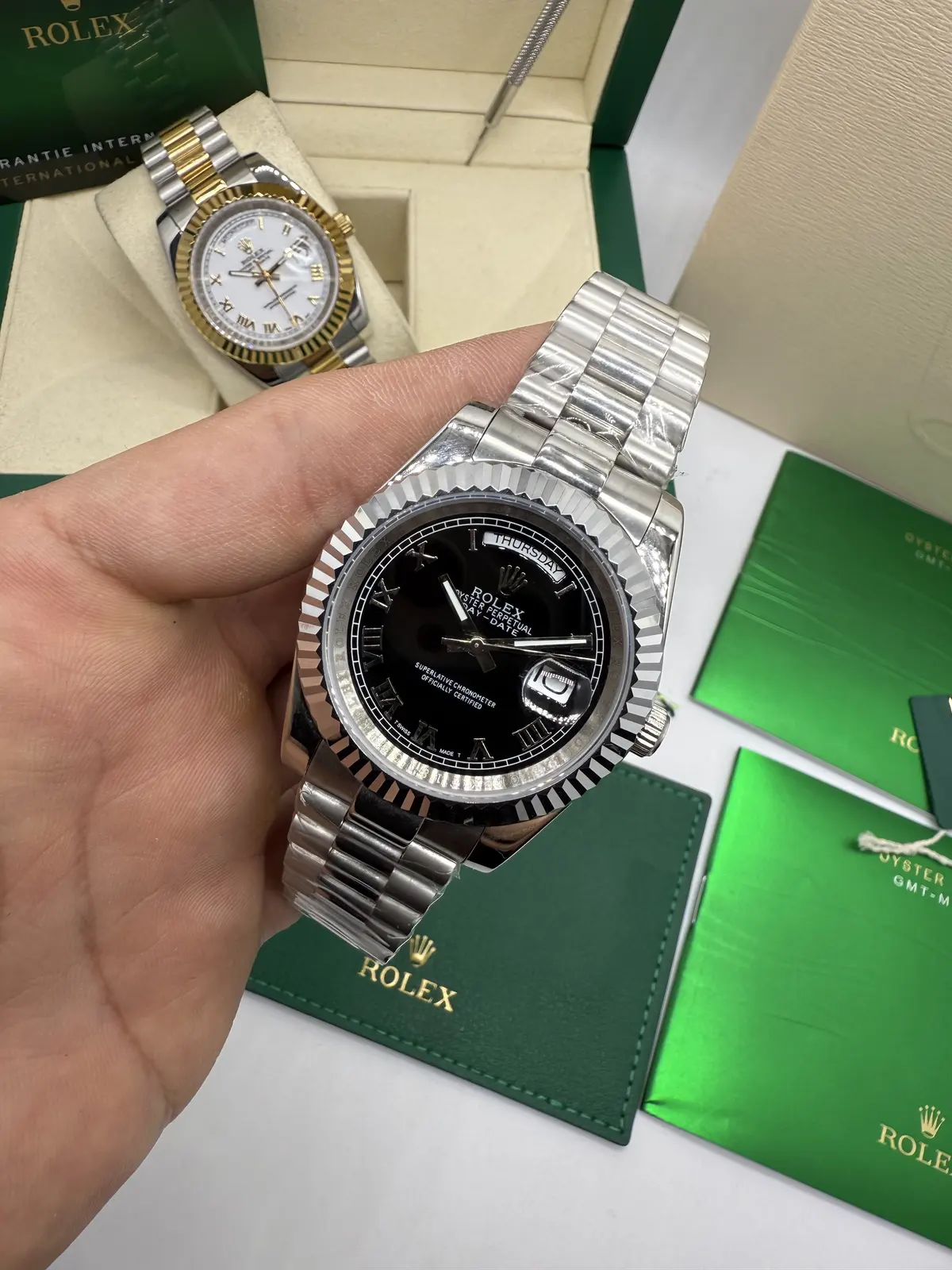 Rolex DayDate Presidente dial preto