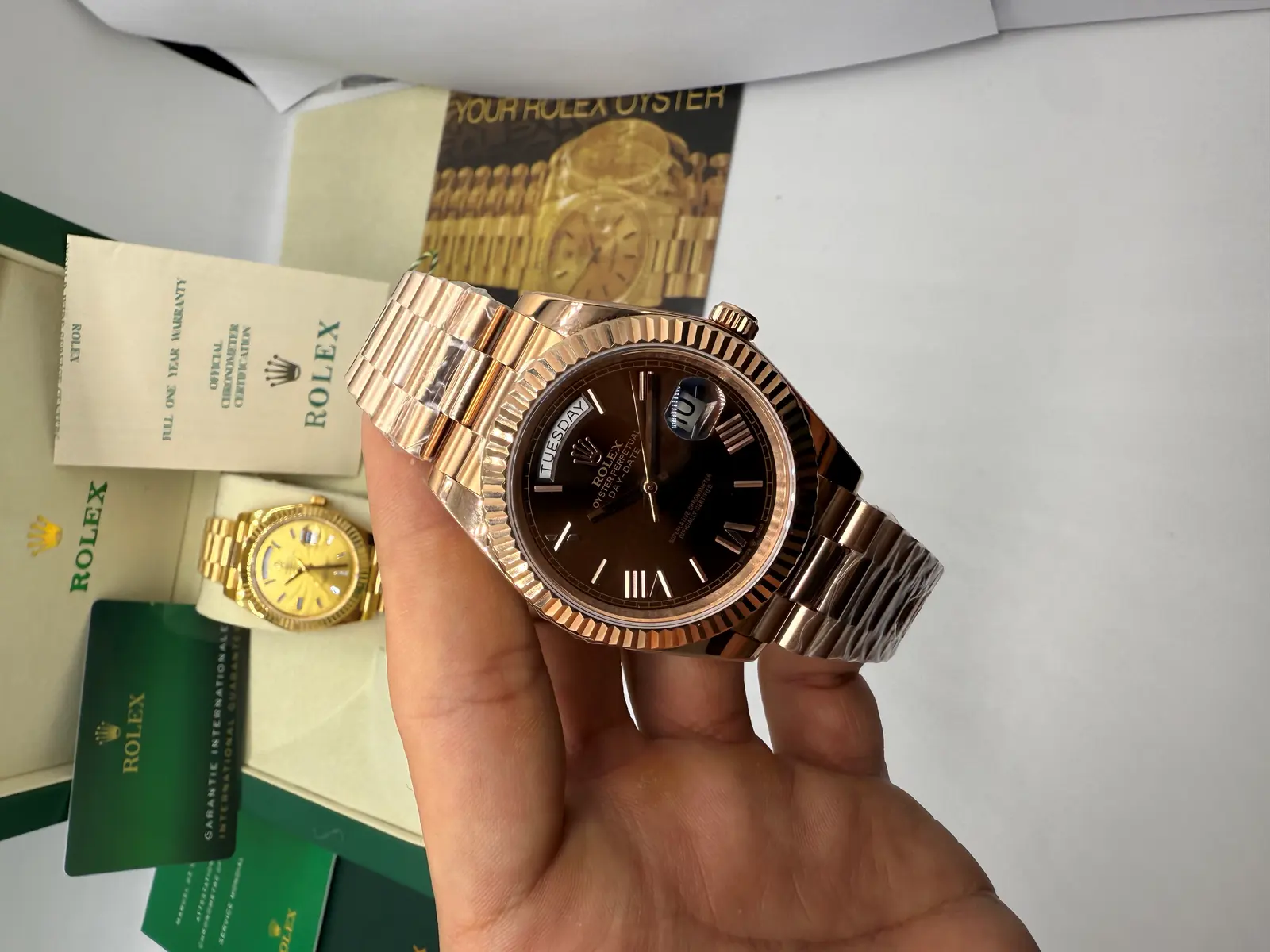 Rolex DayDate Rosé Dial Marrom