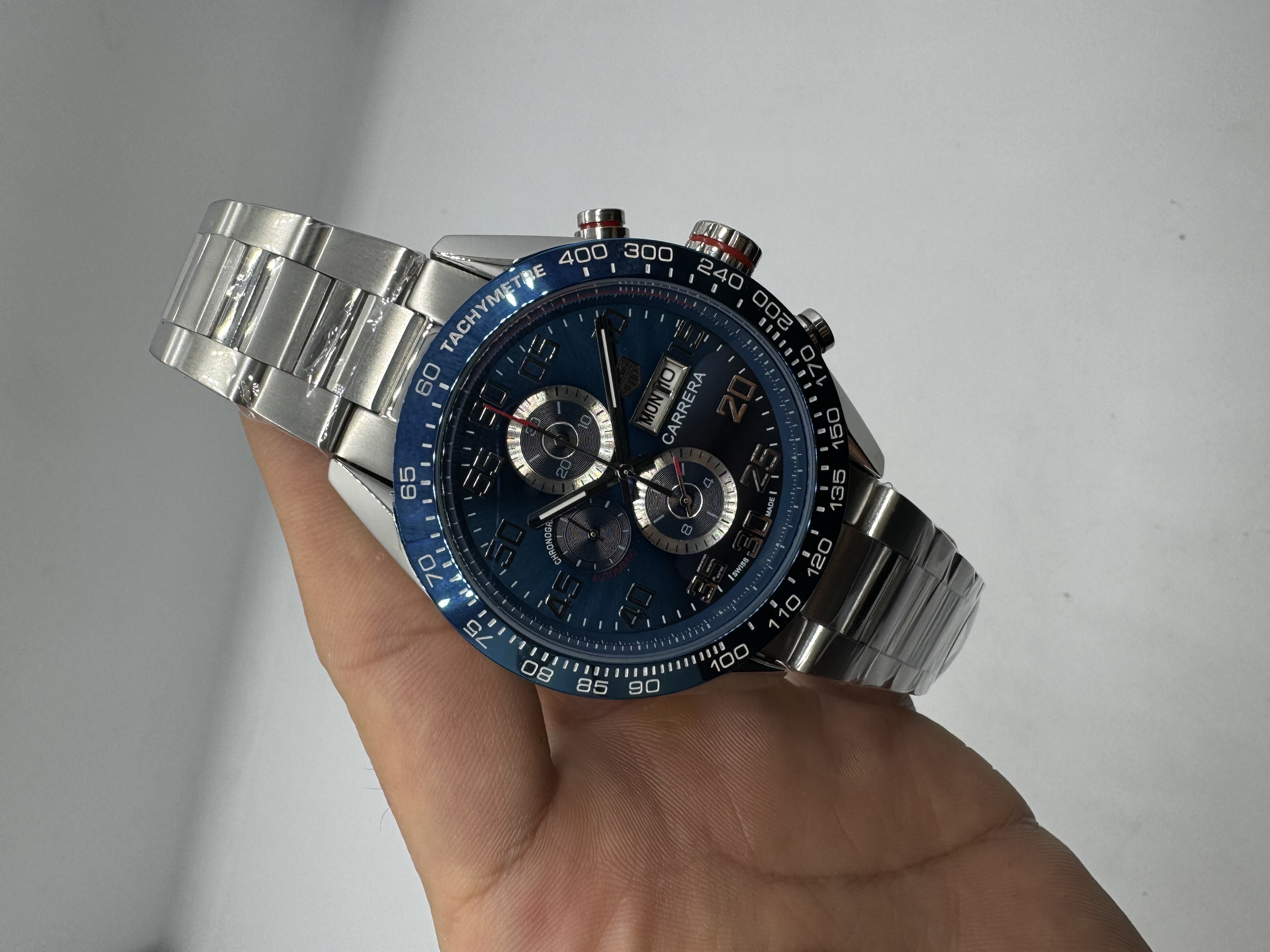 Tag Heuer Carrera Calibre 16 Aço Dial Azul Duplo Calendário  Brad Pitt