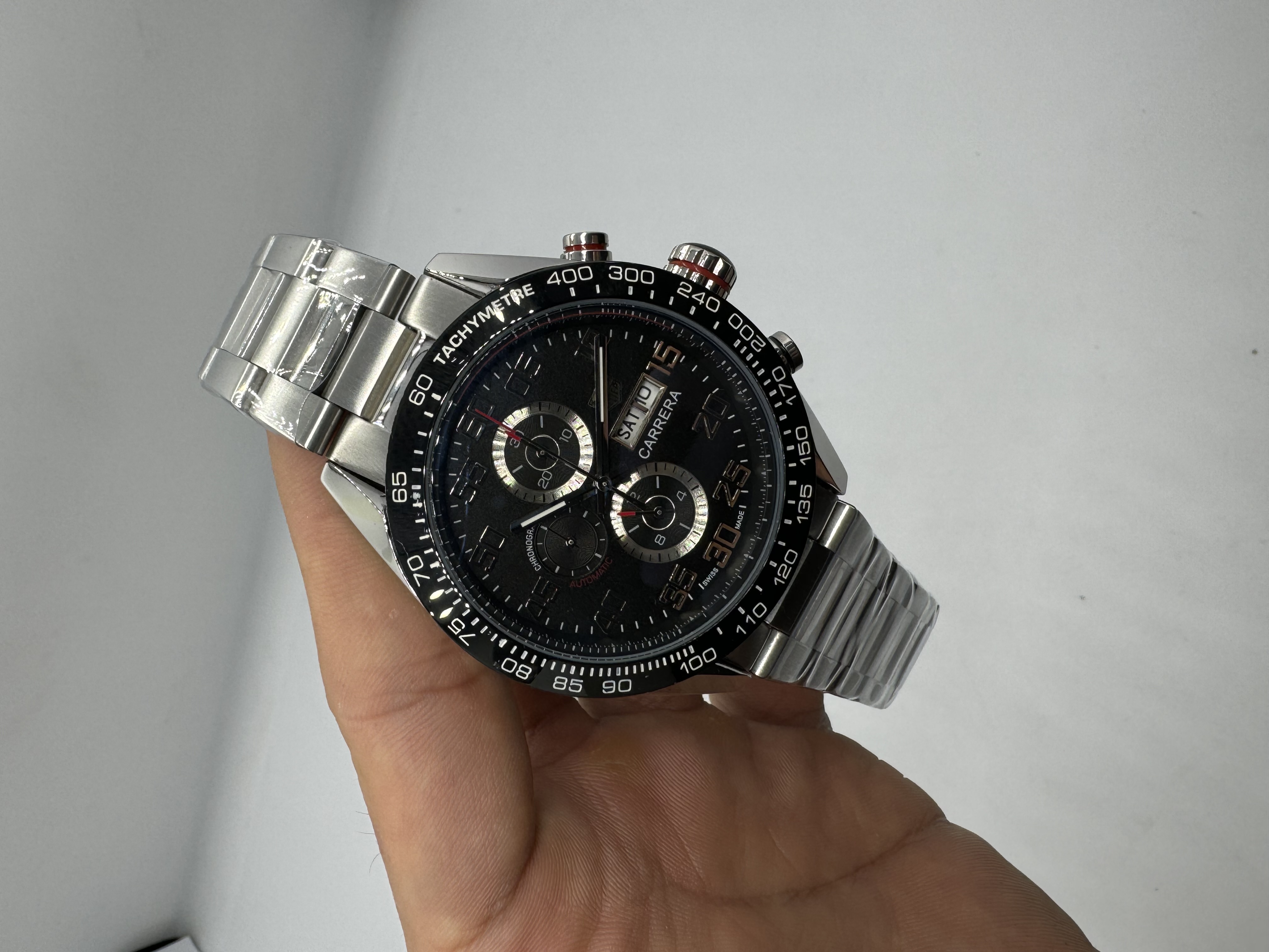 Tag Heuer Carrera Calibre 16 Aço Dial Preto Duplo Calendário Brad Pitt