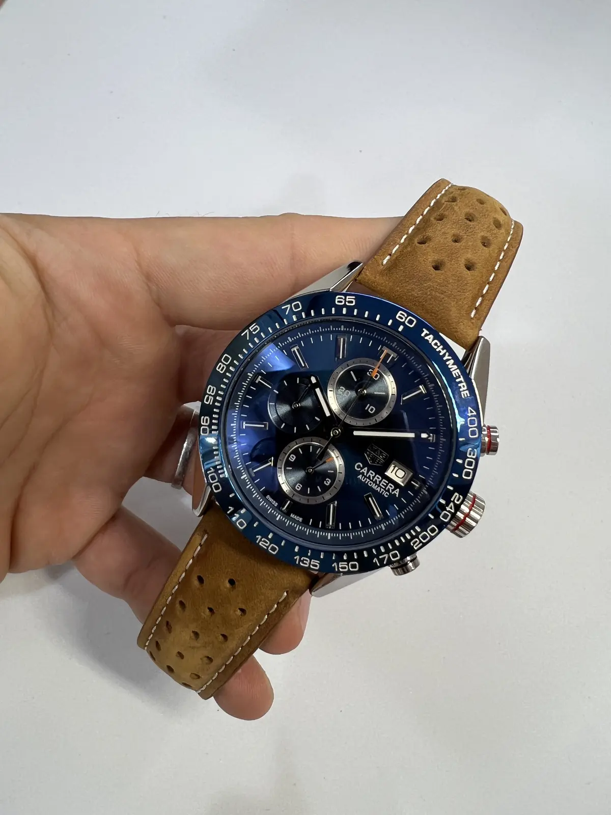 Tag Heuer Carrera Calibre 16 dial azul Couro Nobuck