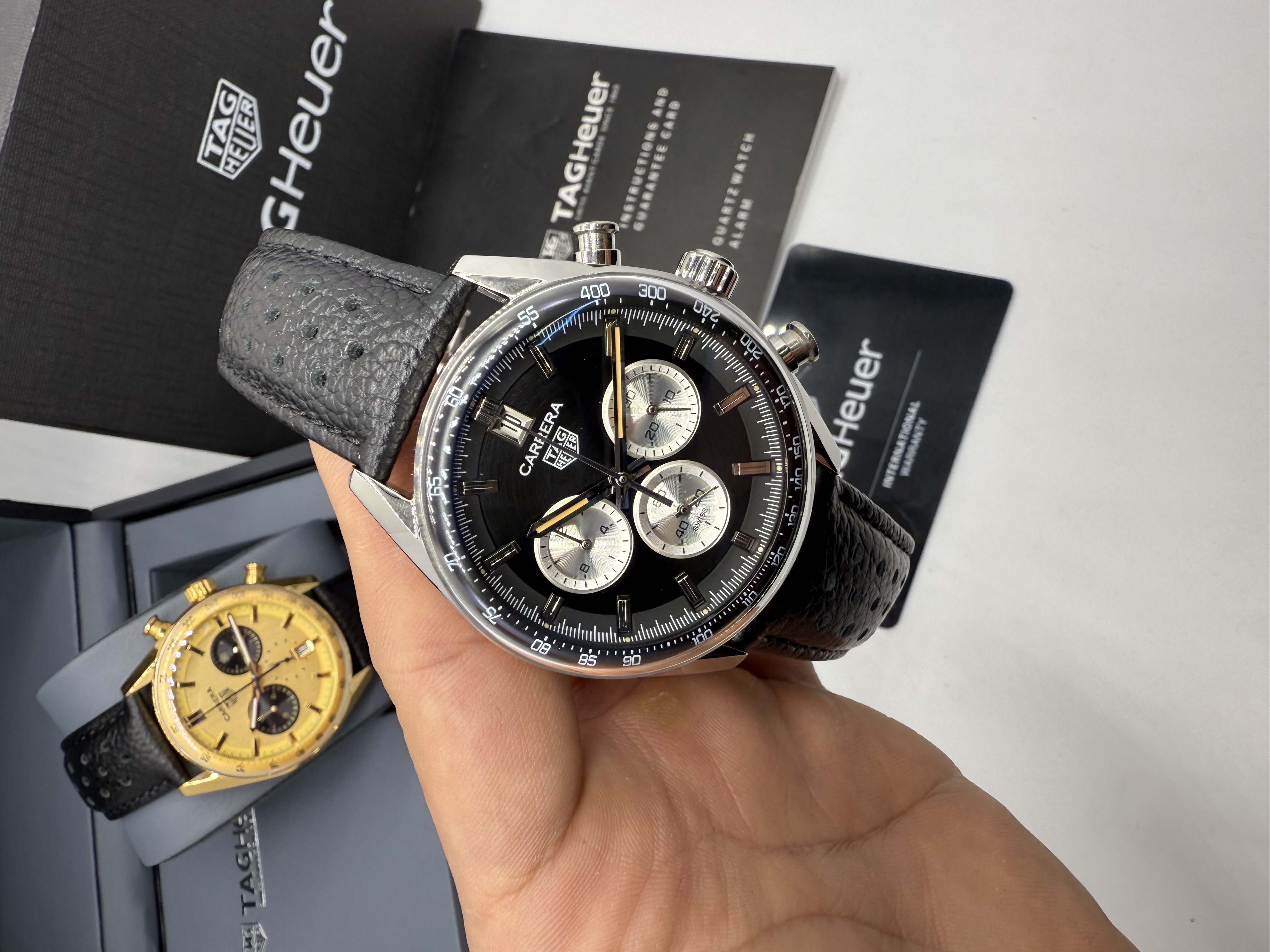 Tag Heuer Carrera Chronograph PORSCHE Dial Panda invertido Couro