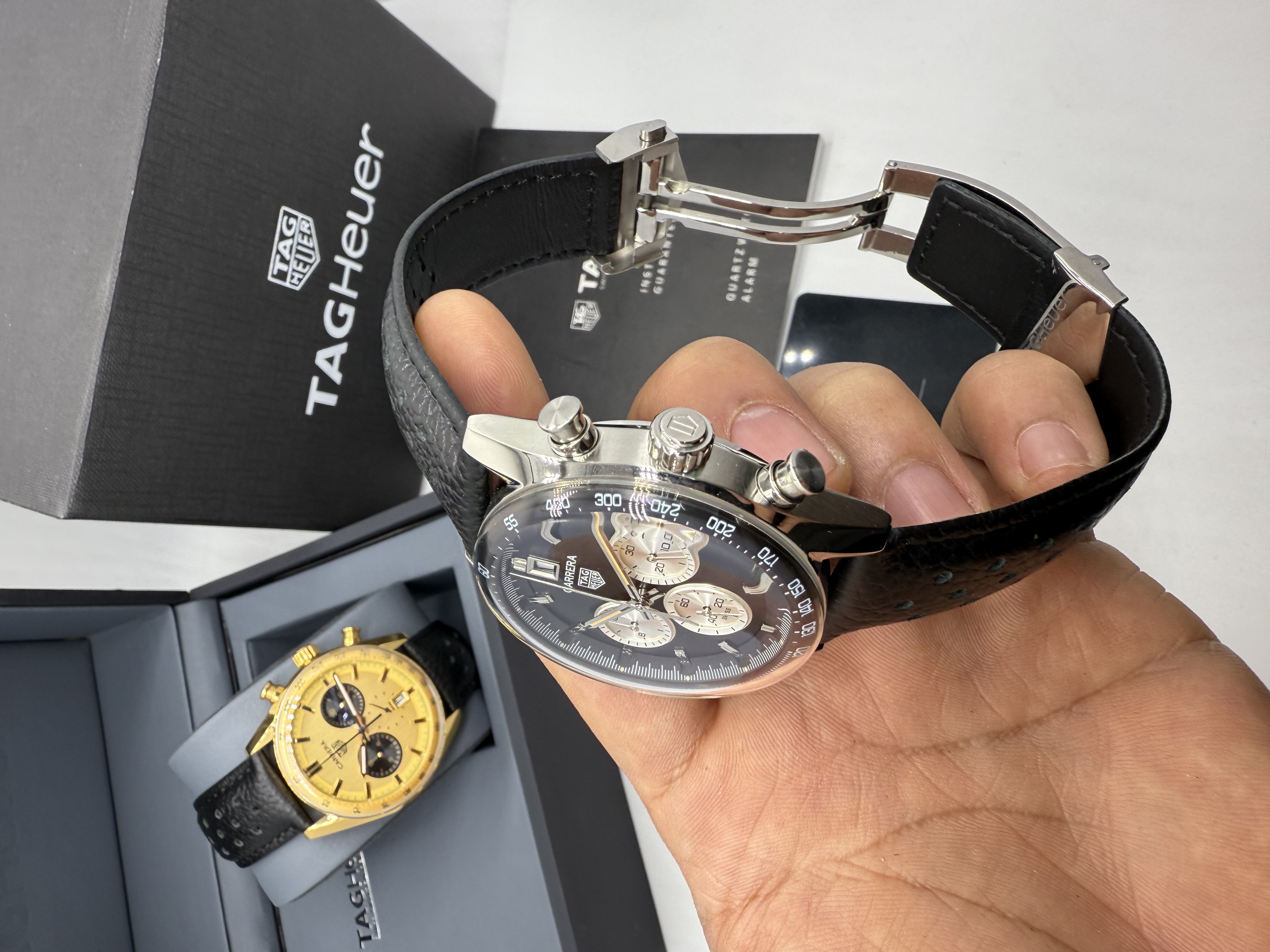 Tag Heuer Carrera Chronograph PORSCHE Dial Panda invertido Couro