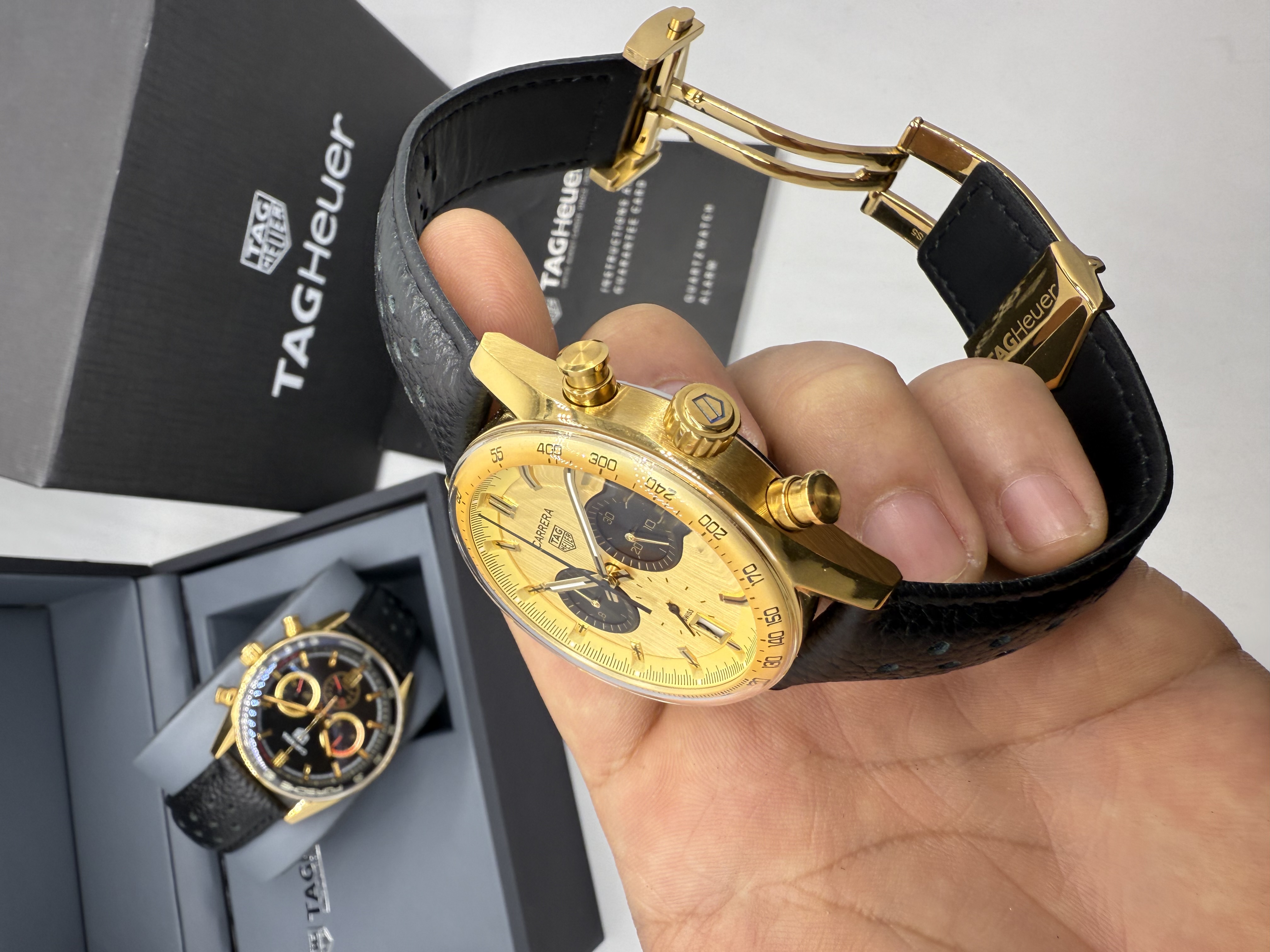 Tag Heuer Carrera Chronograph PORSCHE Dourado Couro Preto