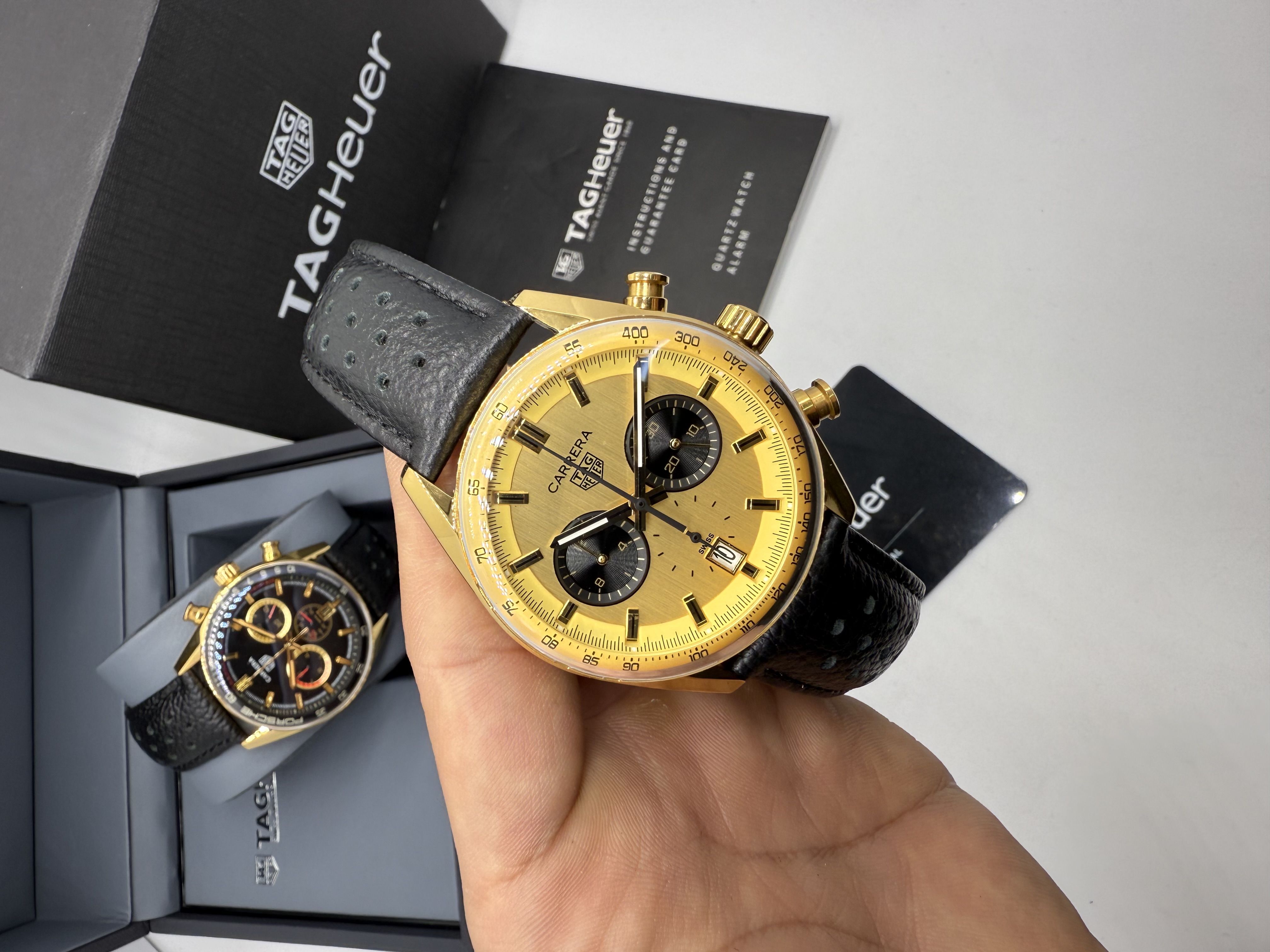 Tag Heuer Carrera Chronograph PORSCHE Dourado Couro Preto