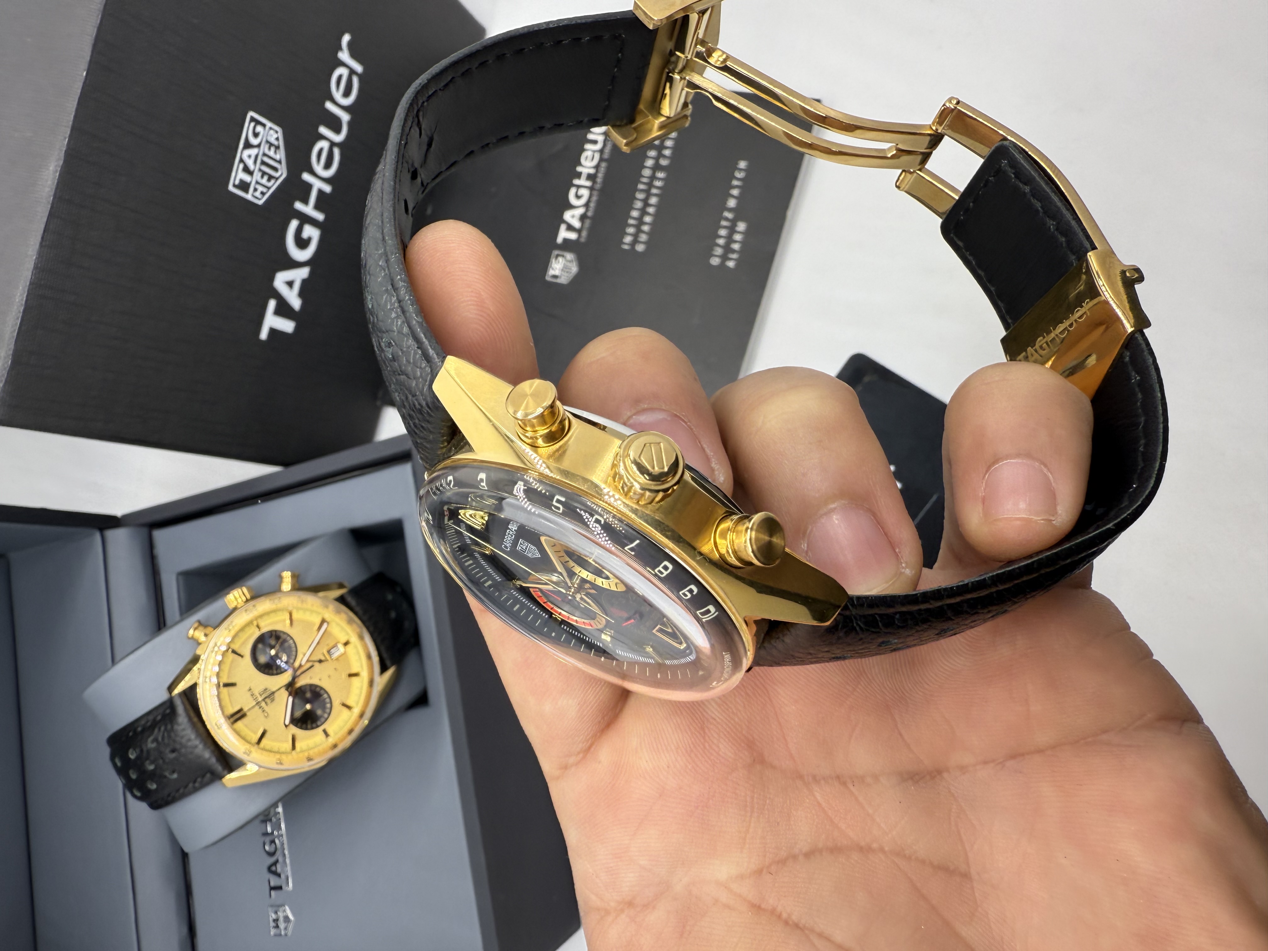 Tag Heuer Carrera Chronograph PORSCHE Rosê Dial Preto Couro