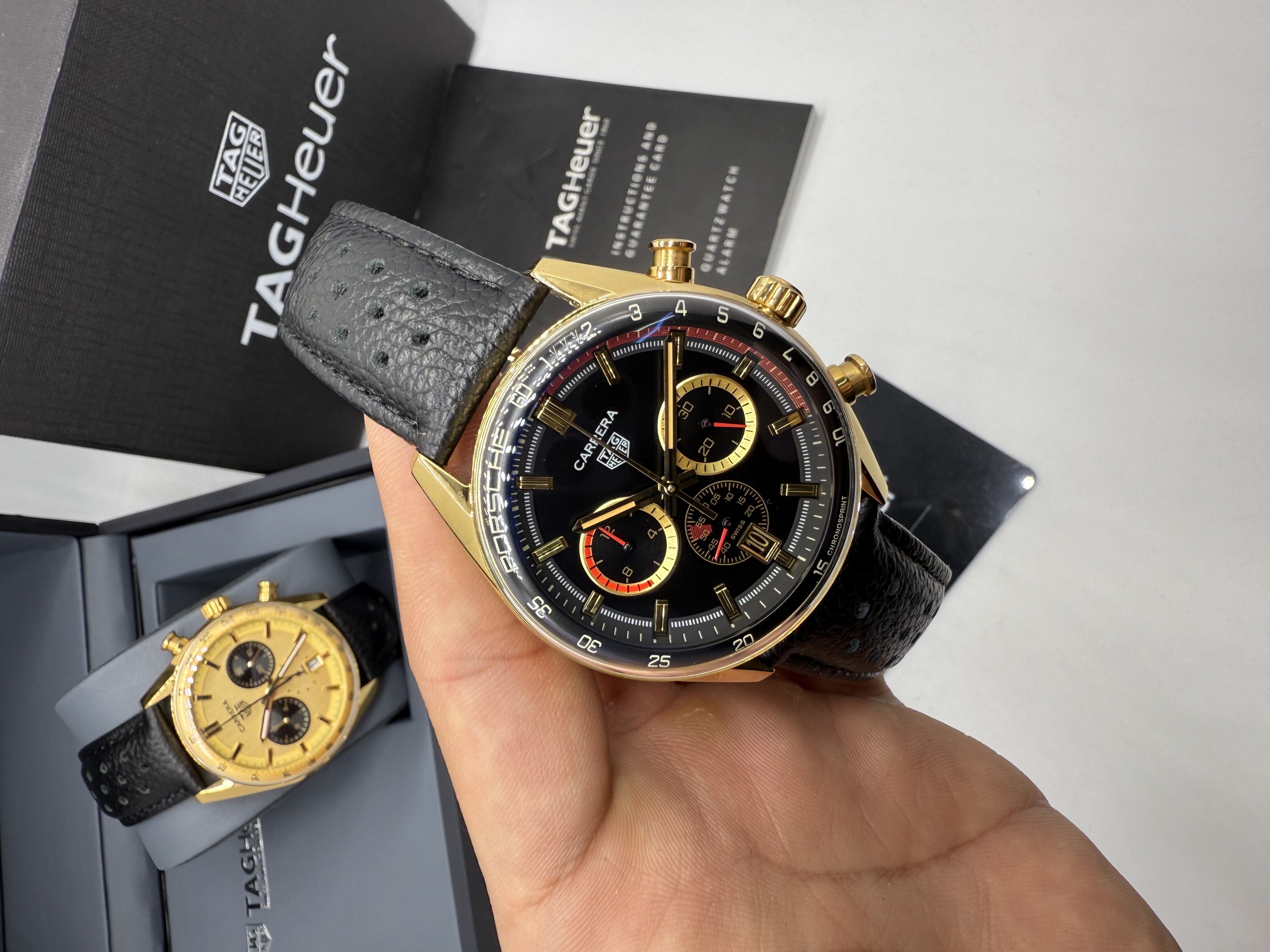 Tag Heuer Carrera Chronograph PORSCHE Rosê Dial Preto Couro
