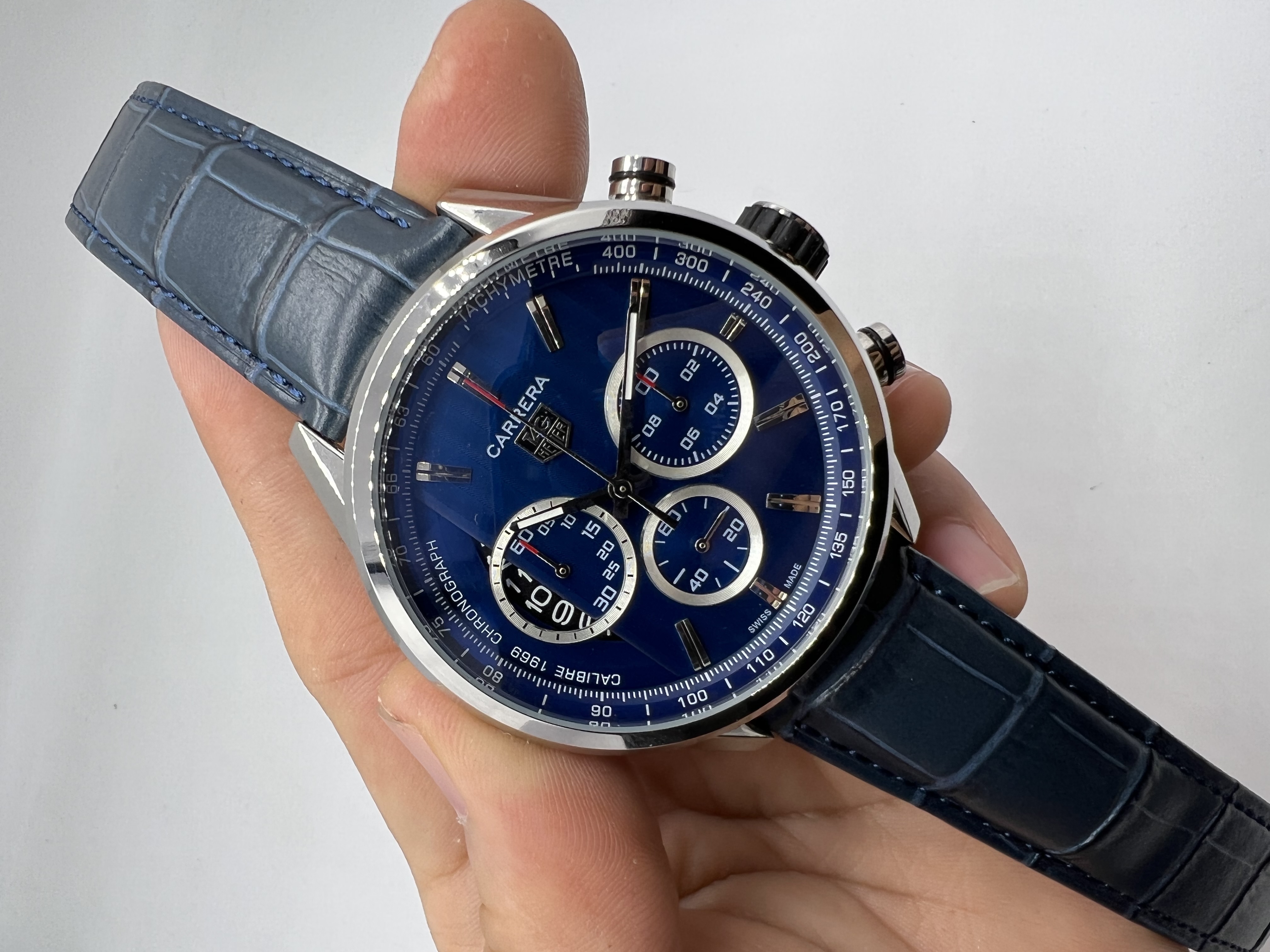 Tag Heuer Carrera Chronograph Rosê Dial Preto Azul
