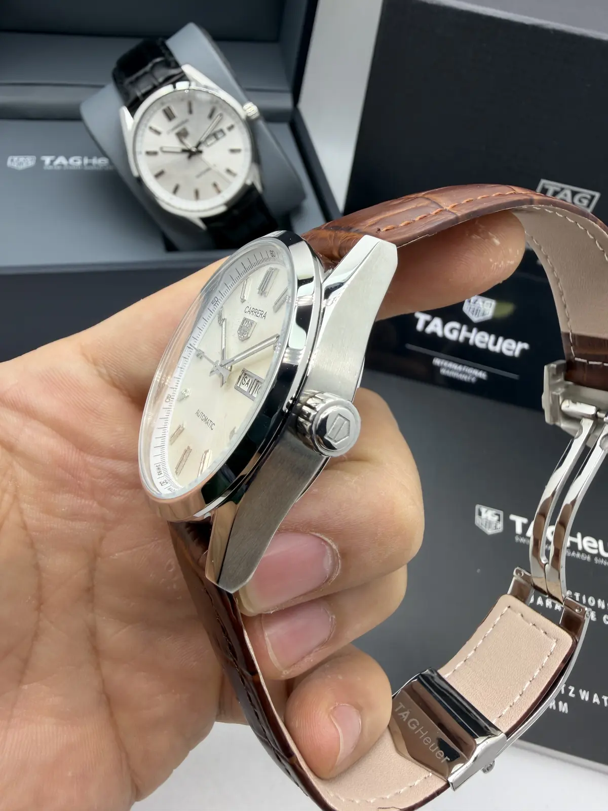 Tag Heuer Carrera DayDate Couro Marrom