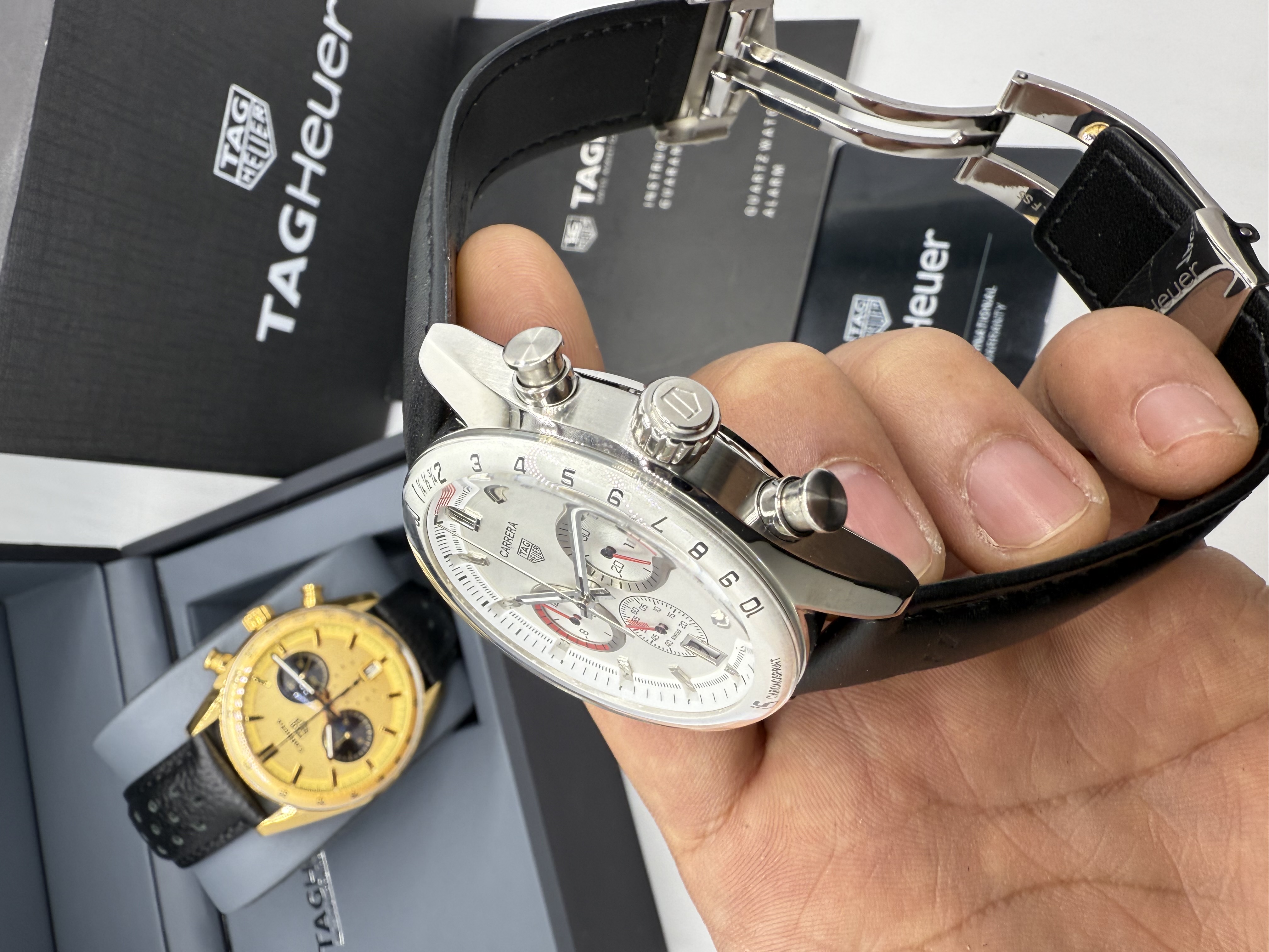 Tag Heuer Carrera Chronograph PORSCHE Dial Branco Couro