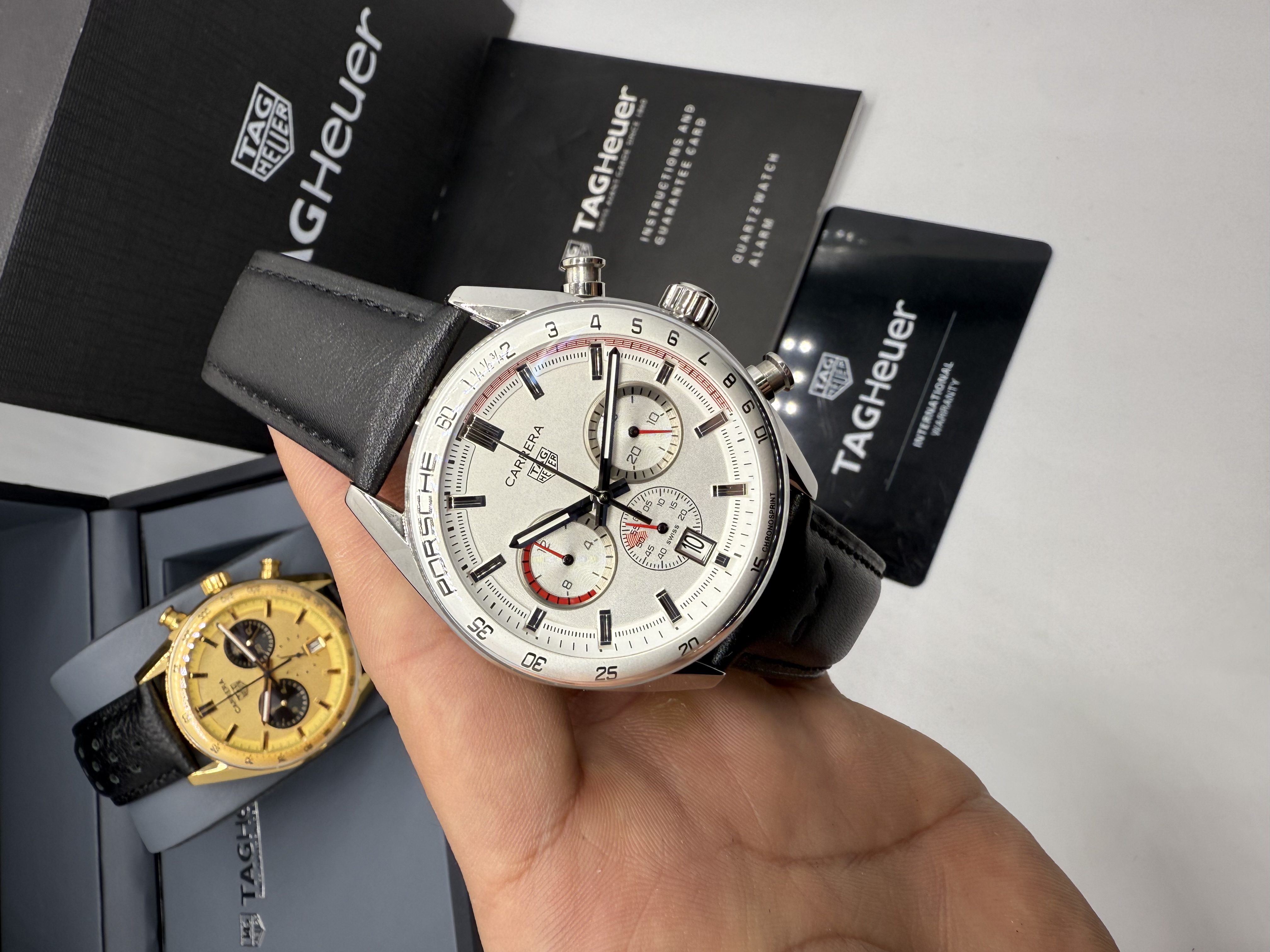 Tag Heuer Carrera Chronograph PORSCHE Dial Branco Couro