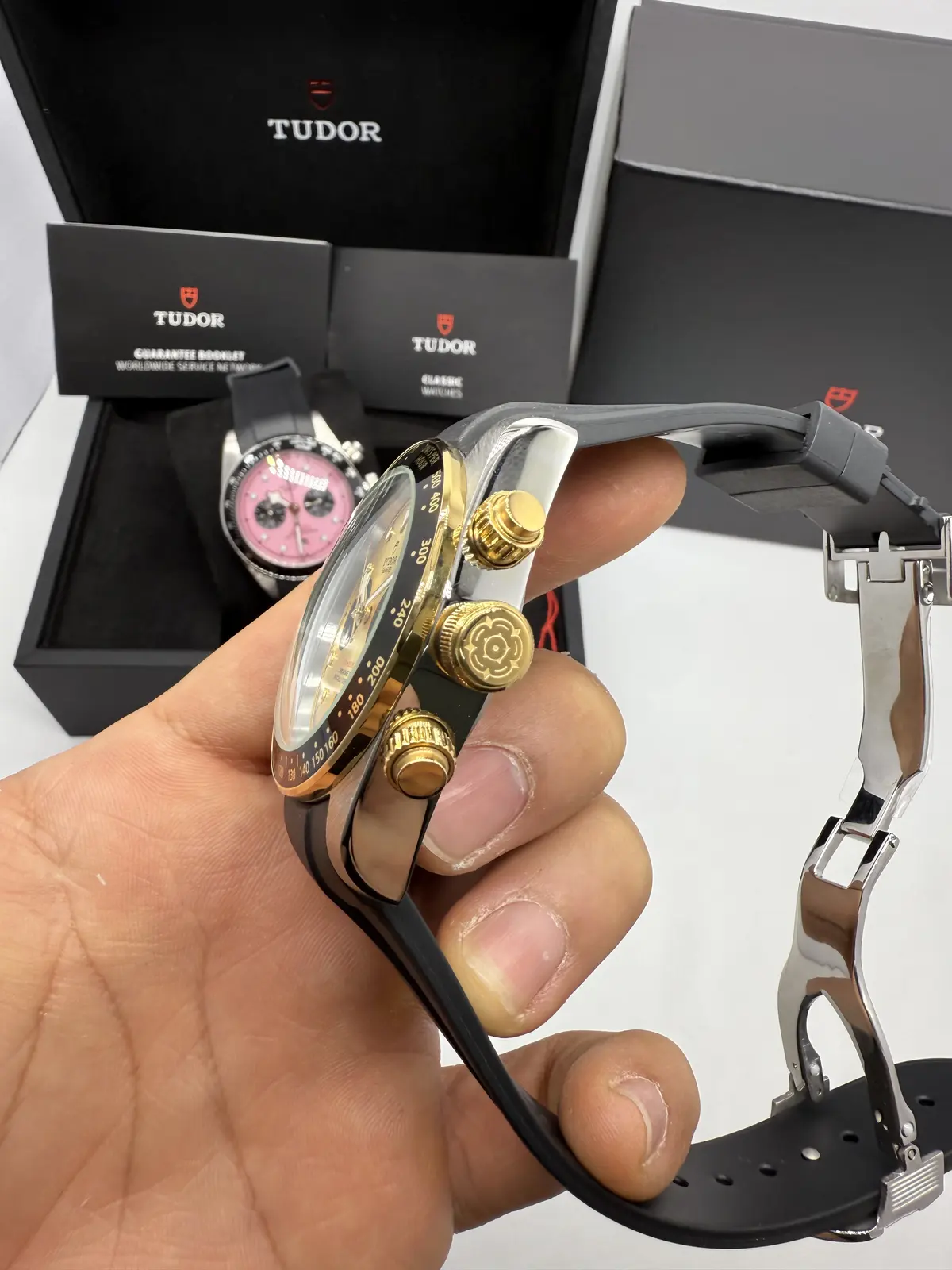 Tudor Chrono  Dial Dourado Borracha